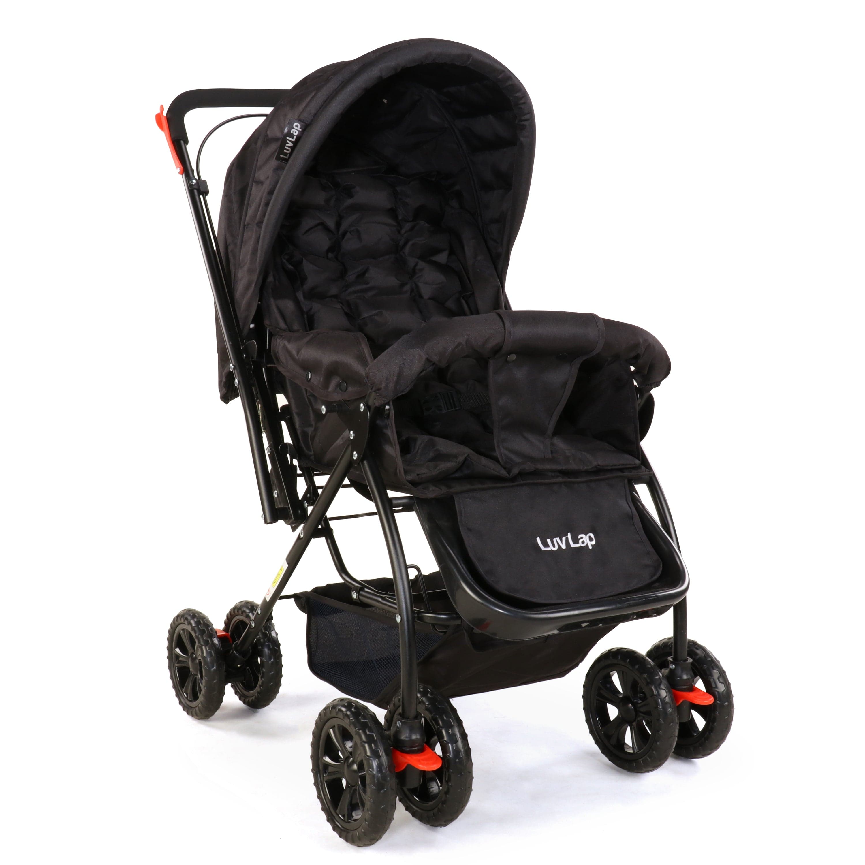 luvlap Starshine Baby Stroller/Pram for 0 to 3 Years, New Born/Toddler/Kid, Lightweight, Adjustable backrest, 360° Swivel Wheel, Large Storage Basket, Reversible Handlebar (Black)