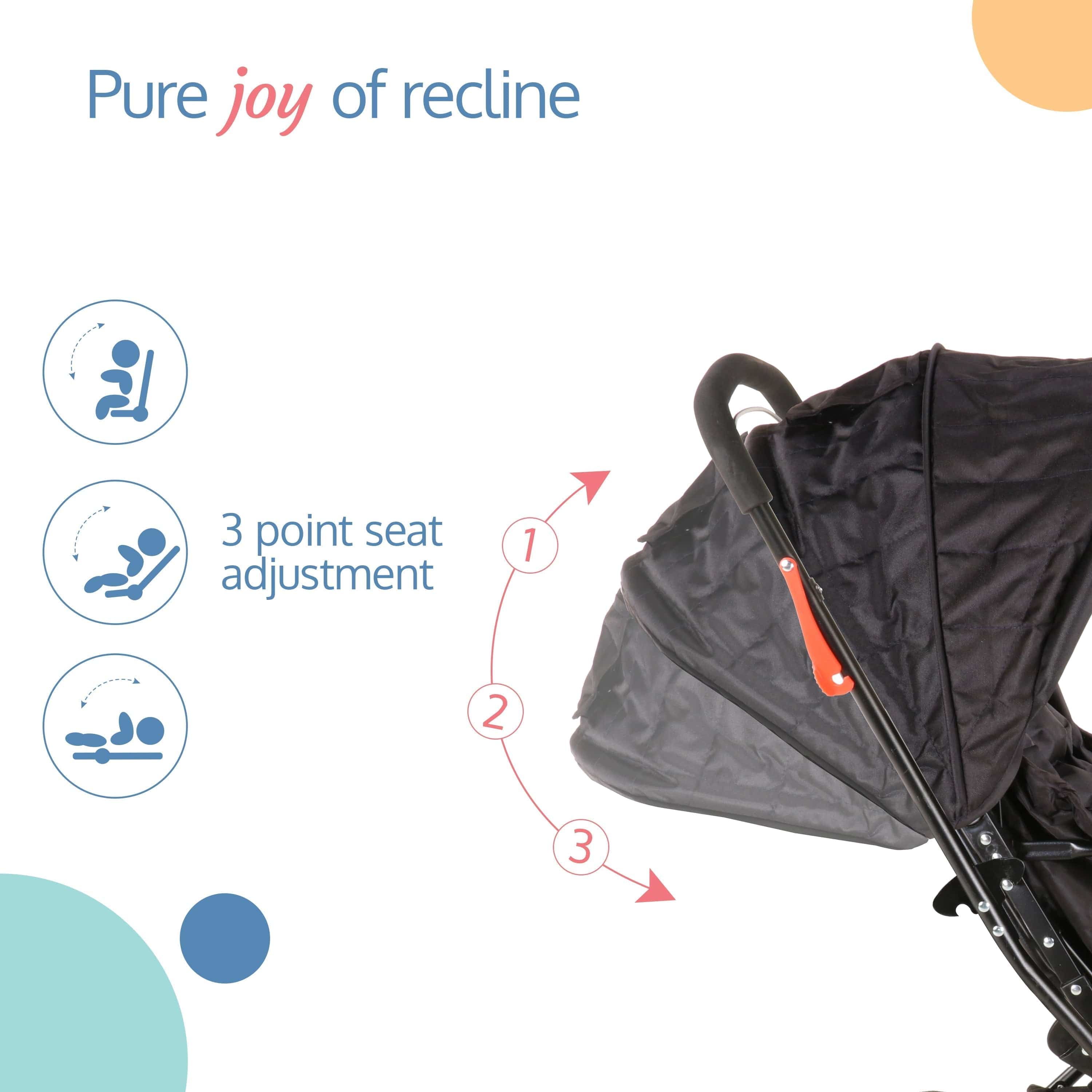 luvlap Starshine Baby Stroller/Pram for 0 to 3 Years, New Born/Toddler/Kid, Lightweight, Adjustable backrest, 360° Swivel Wheel, Large Storage Basket, Reversible Handlebar (Black)