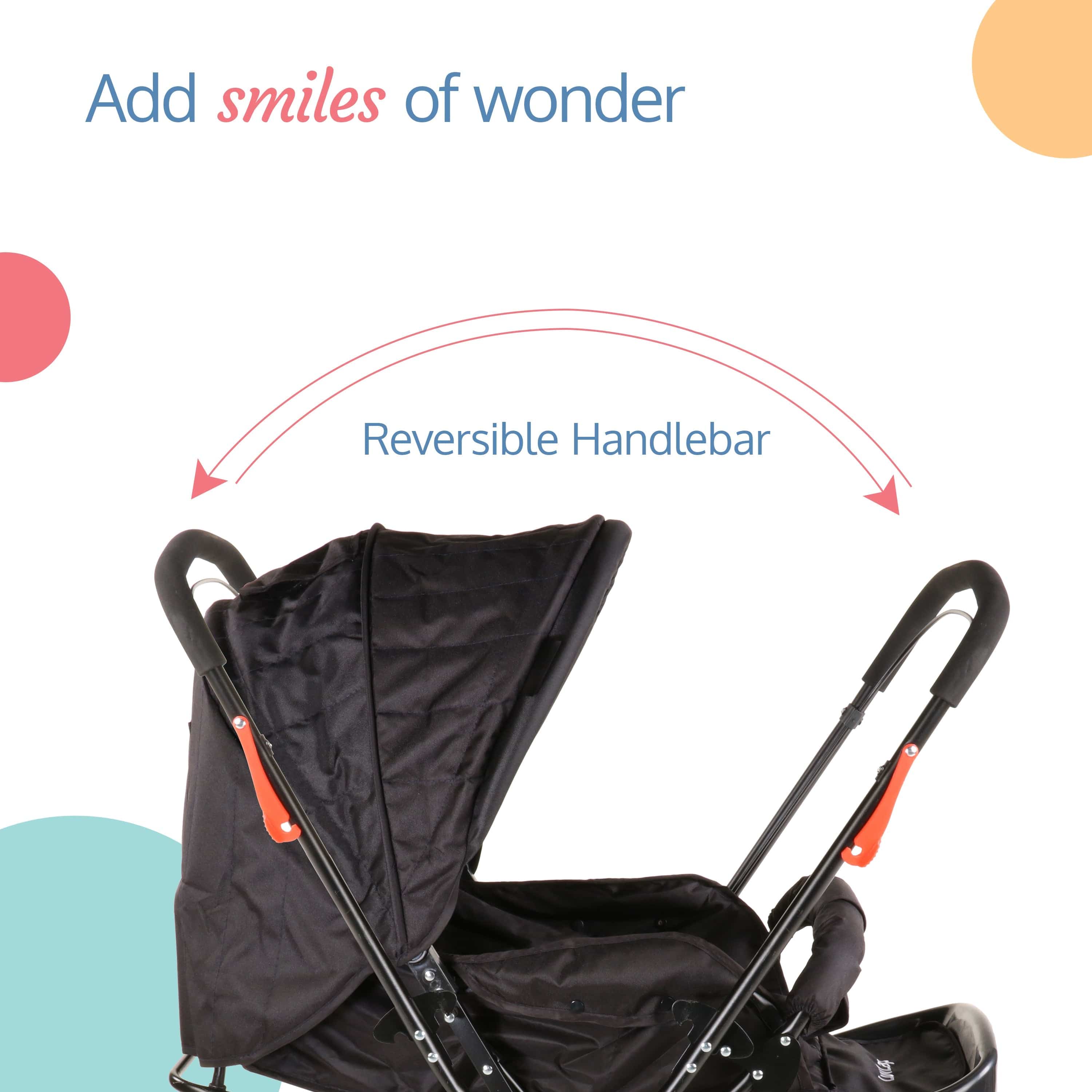 luvlap Starshine Baby Stroller/Pram for 0 to 3 Years, New Born/Toddler/Kid, Lightweight, Adjustable backrest, 360° Swivel Wheel, Large Storage Basket, Reversible Handlebar (Black)
