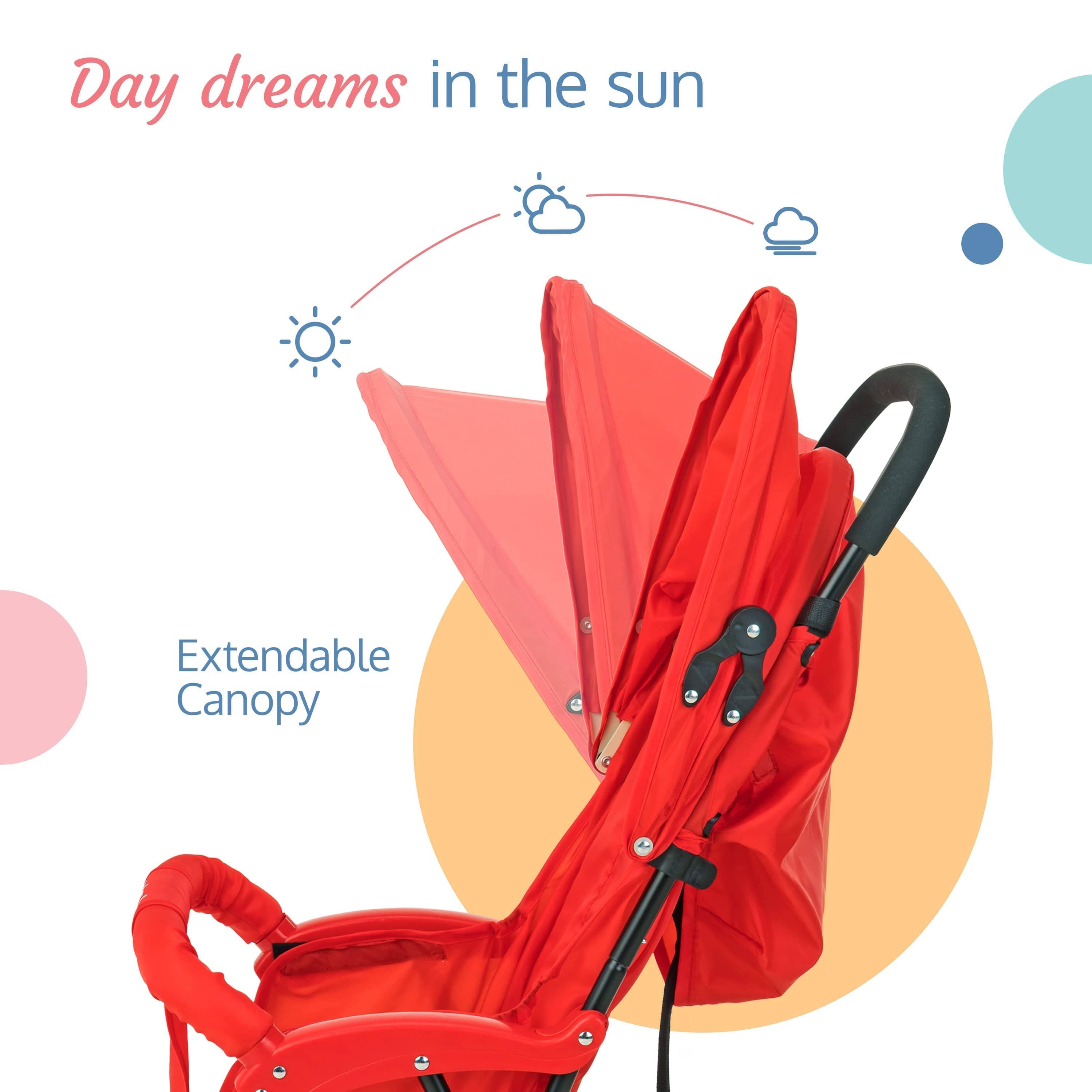 luvlap Apollo Stroller with Multi-Position Recline, Lightweight, 3-Point Safety Harness, Rear Wheel Brakes, Swivel Front Wheels, Storage Basket, Weight Capacity 15Kgs, Red