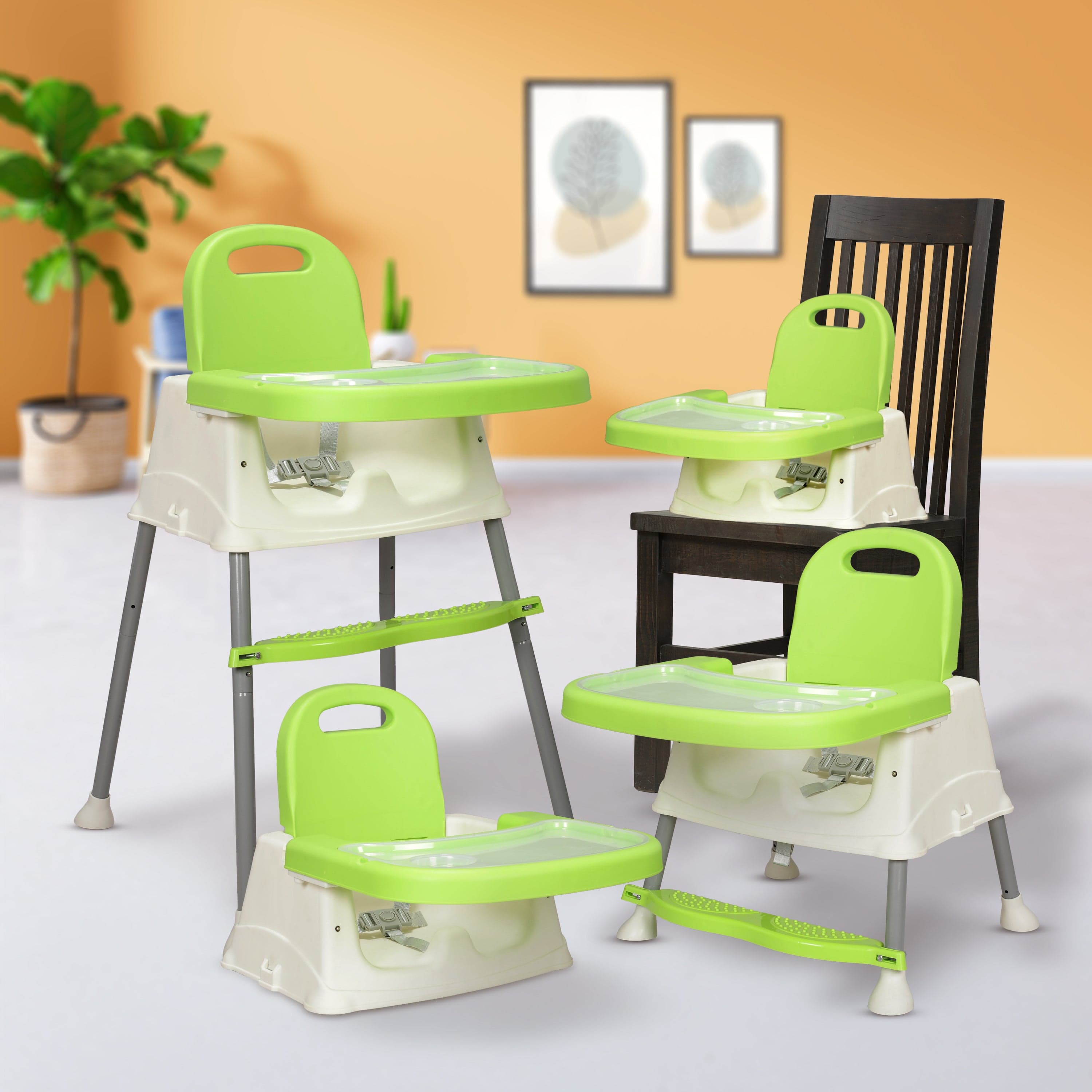 luvlap 4 in 1 Convertible Baby High Chair with footrest, Convertible to High Chair, Low Chair, & Booster Seat, Essential for Baby Feeding (Green)