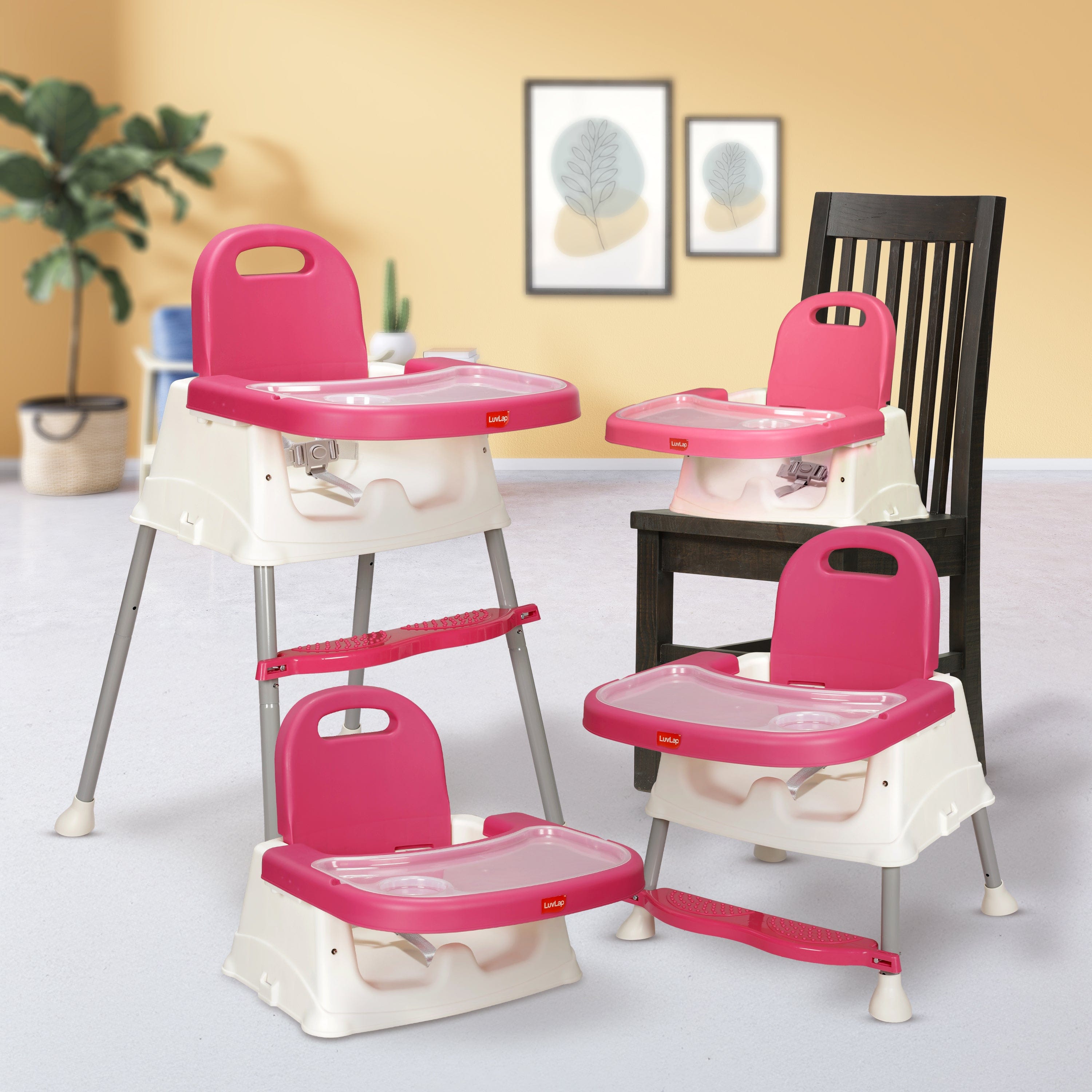luvlap 4 in 1 Convertible Baby High Chair with footrest, Convertible to High Chair, Low Chair, & Booster Seat, Essential for Baby Feeding (Pink)