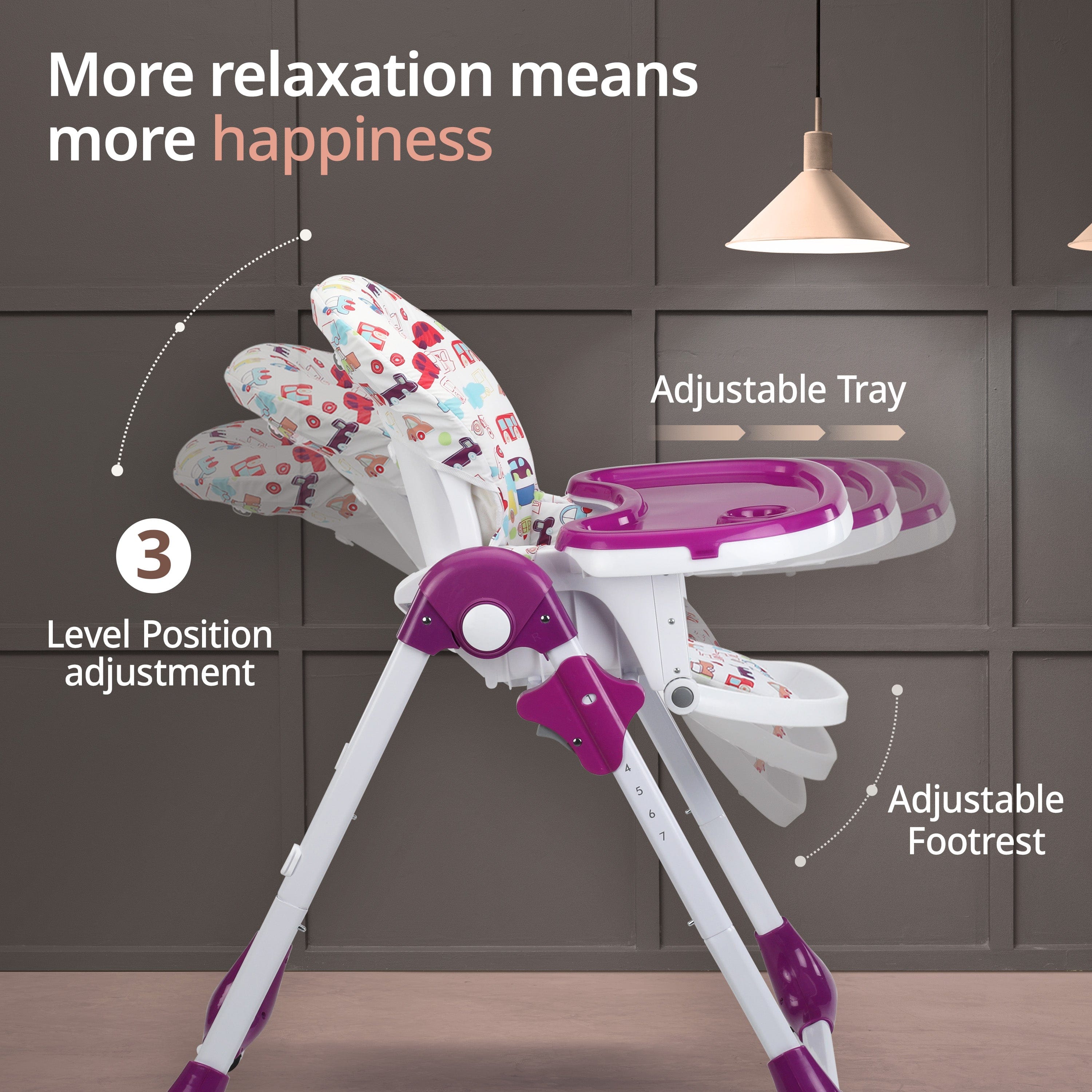 luvlap Royal High Chair for Baby, En 71 Certified, 3 Position Recline, Baby Feeding Chair with 7 Level Height Adjustment, Adjustable Footrest, 6 Months+ (Purple)
