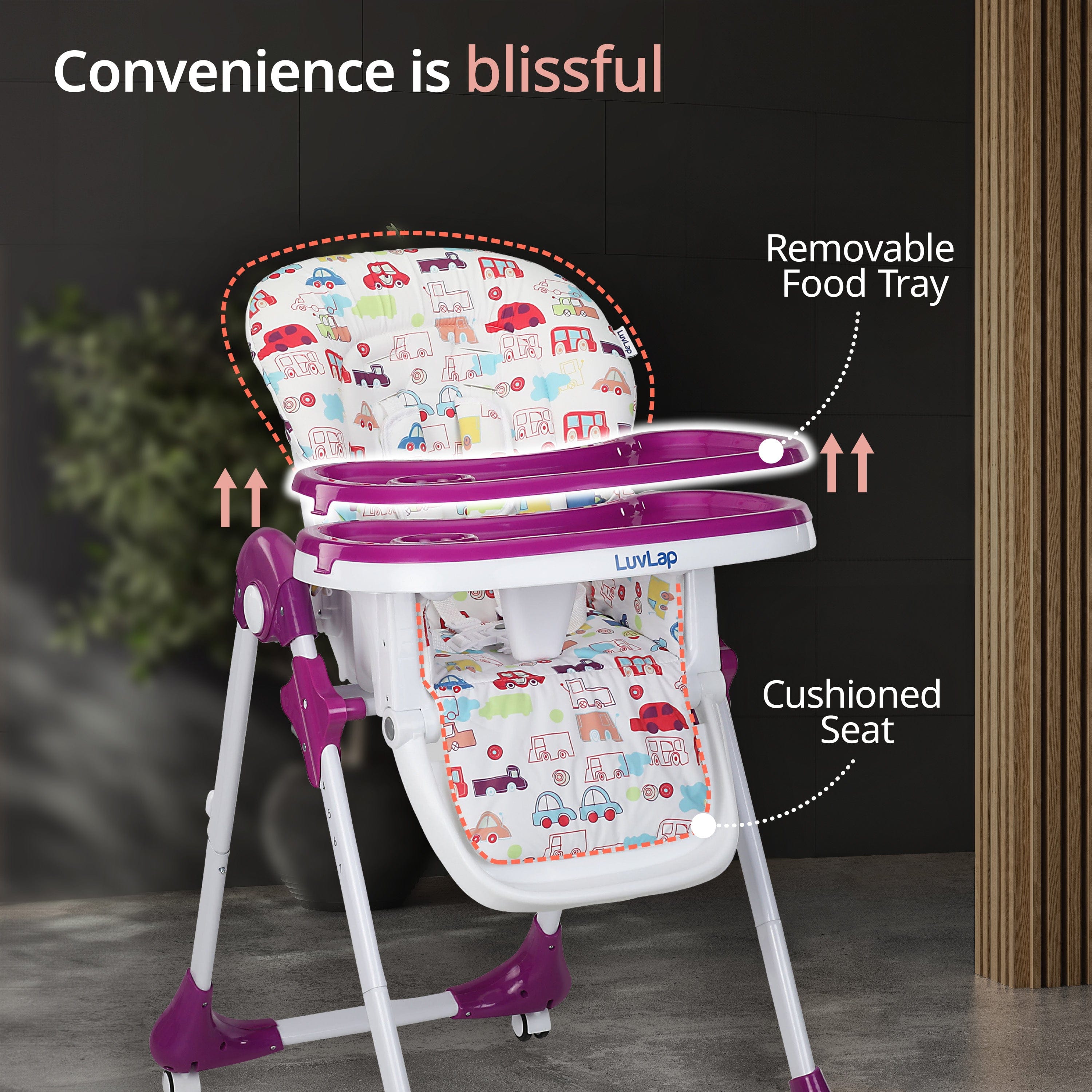 luvlap Royal High Chair for Baby, En 71 Certified, 3 Position Recline, Baby Feeding Chair with 7 Level Height Adjustment, Adjustable Footrest, 6 Months+ (Purple)