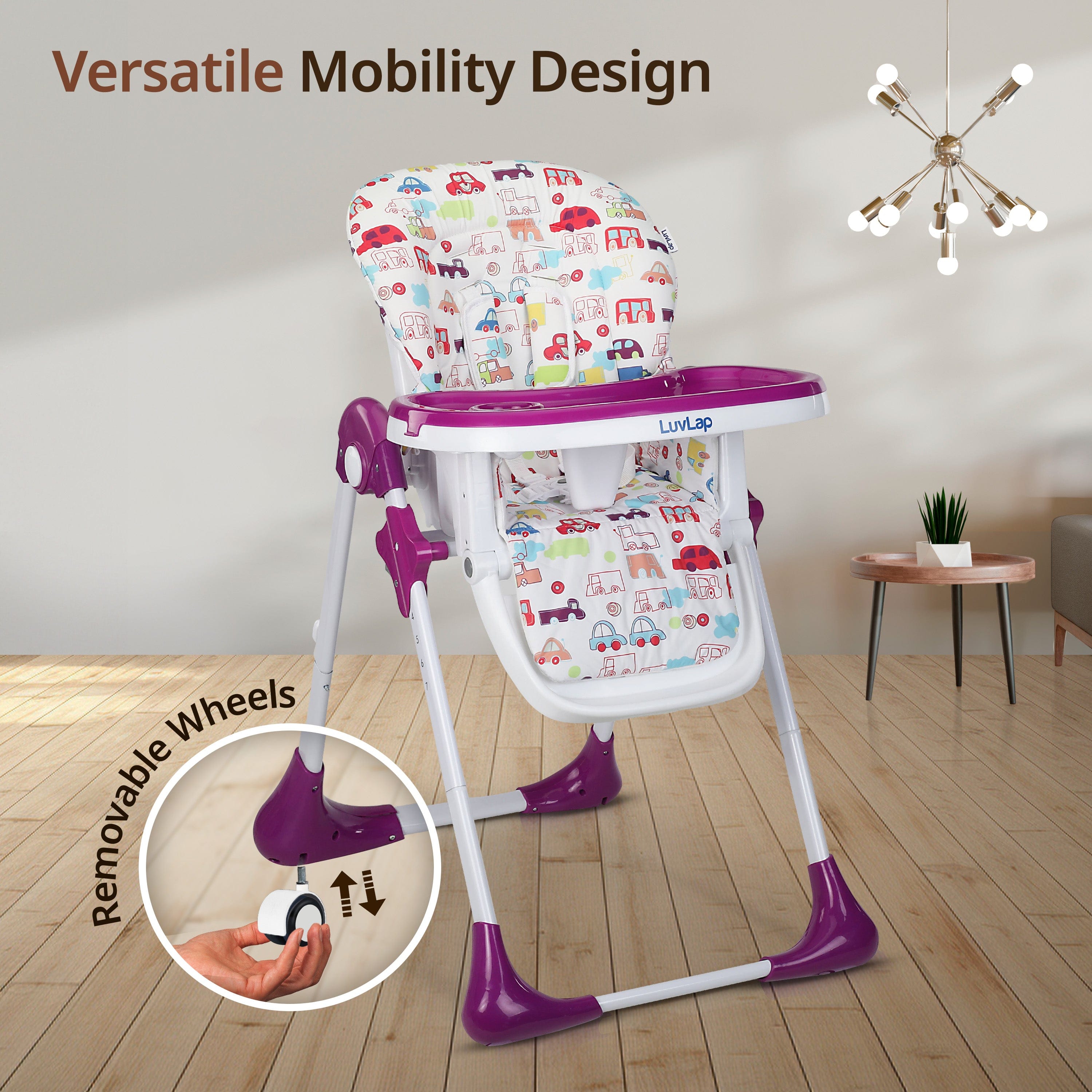 luvlap Royal High Chair for Baby, En 71 Certified, 3 Position Recline, Baby Feeding Chair with 7 Level Height Adjustment, Adjustable Footrest, 6 Months+ (Purple)