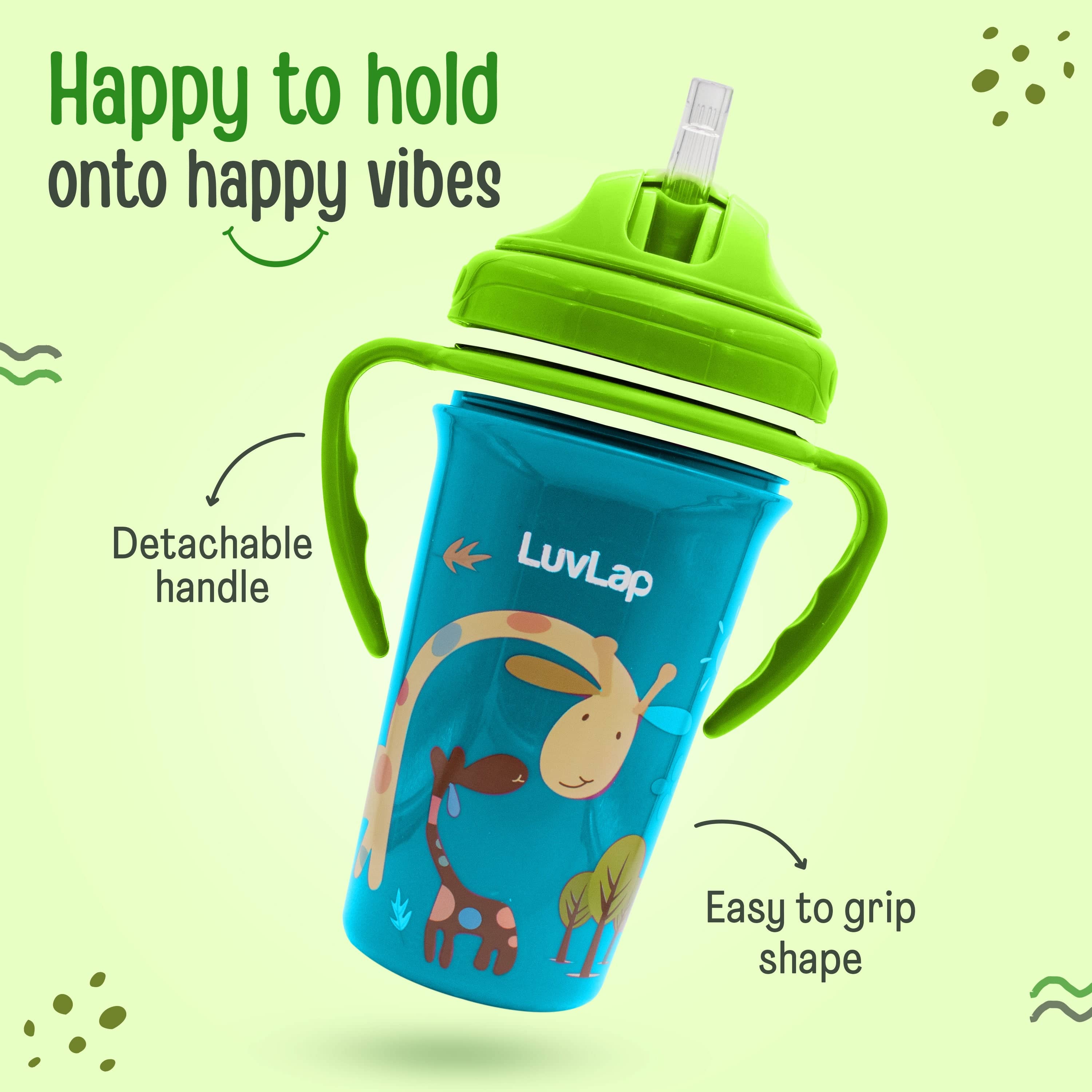 LuvLap Tiny Giffy Straw Sipper, 300Ml, Green