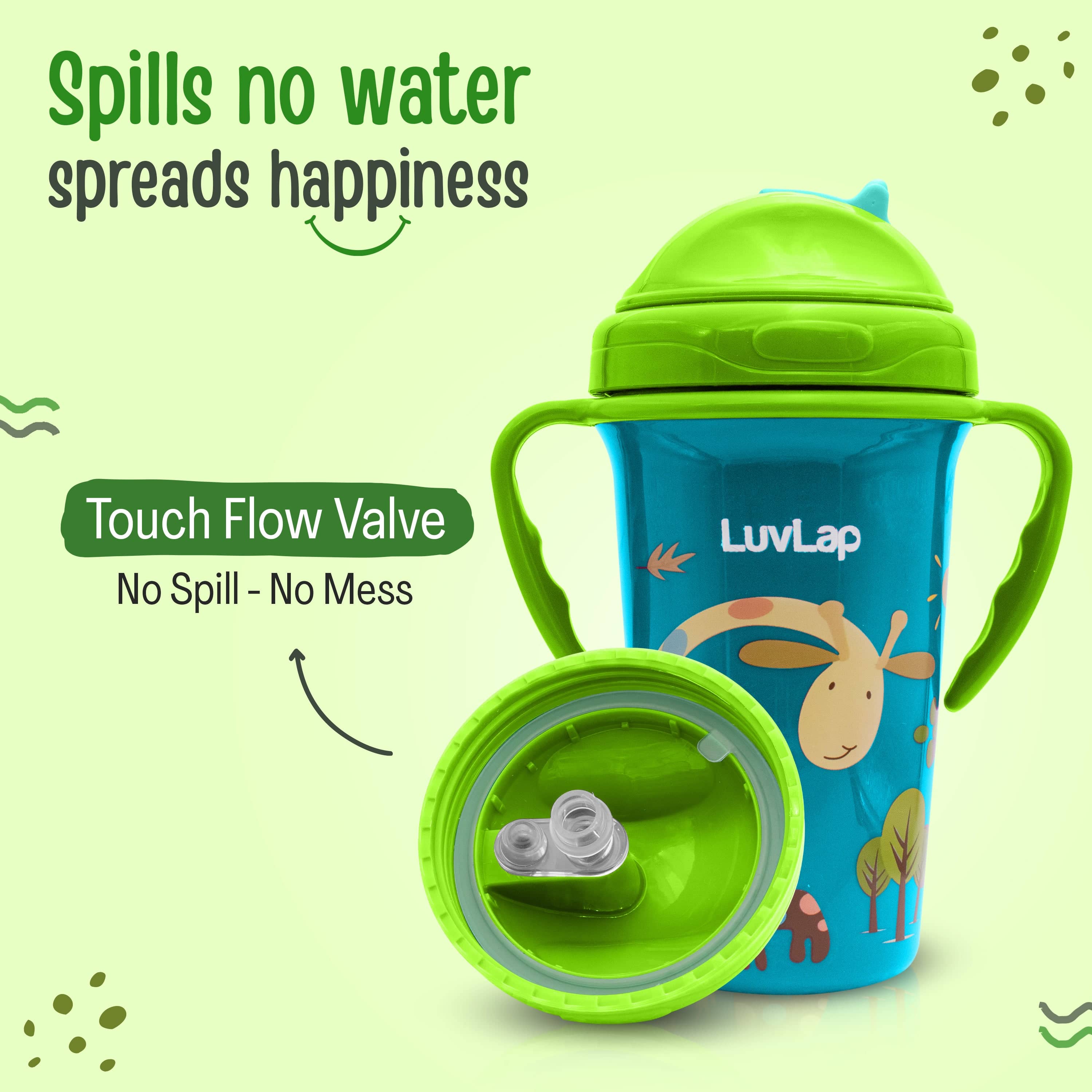 LuvLap Tiny Giffy Straw Sipper, 300Ml, Green