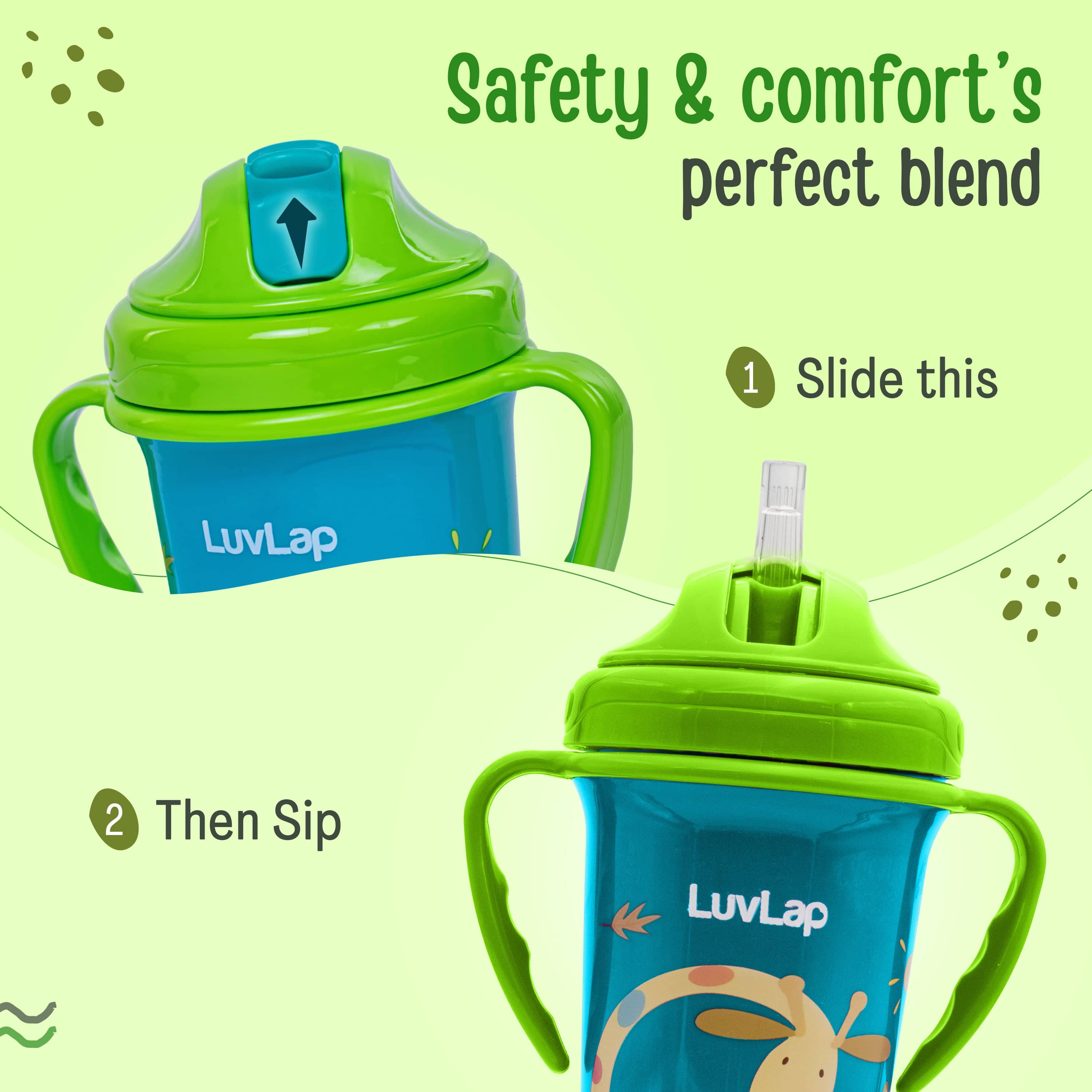 LuvLap Tiny Giffy Straw Sipper, 300Ml, Green