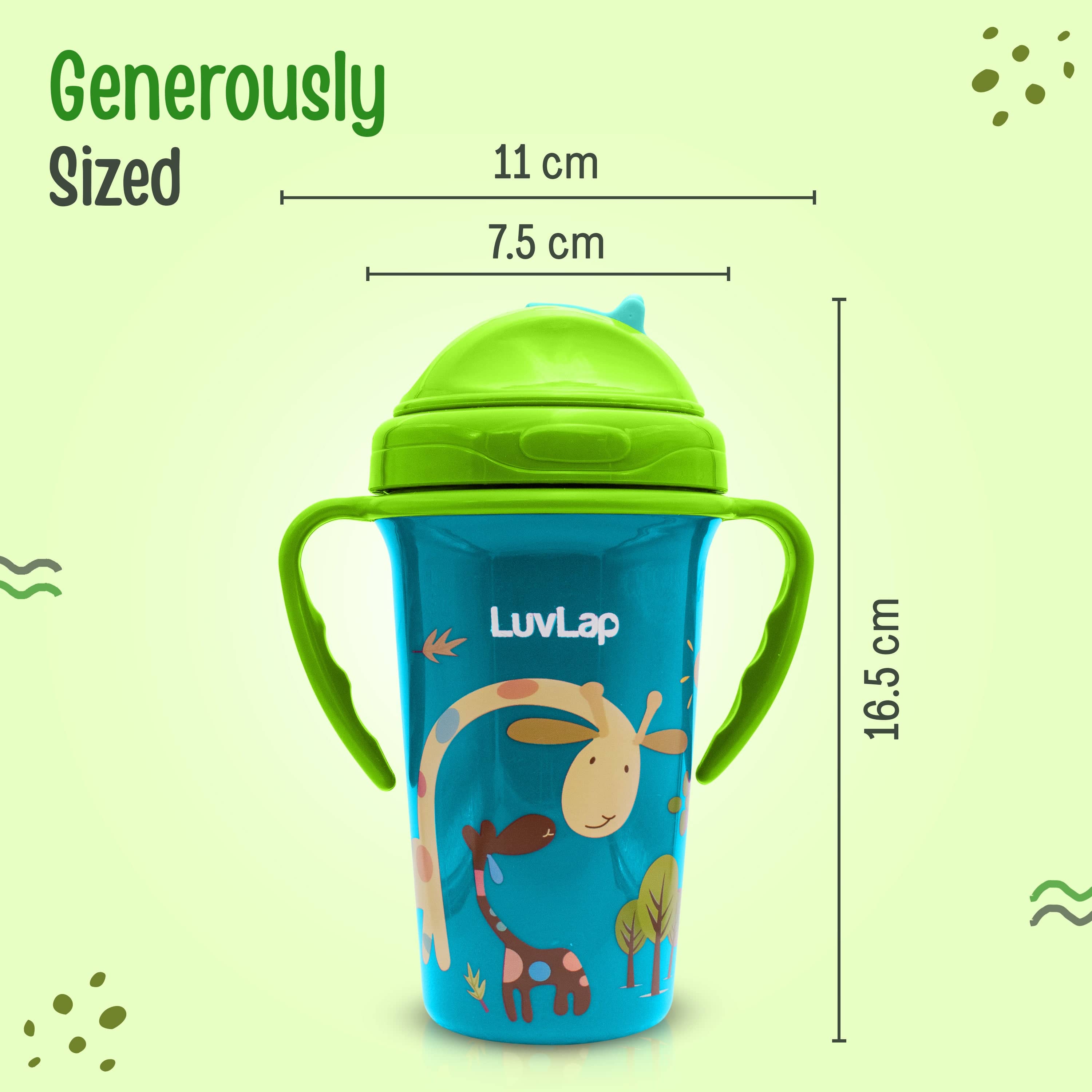 LuvLap Tiny Giffy Straw Sipper, 300Ml, Green