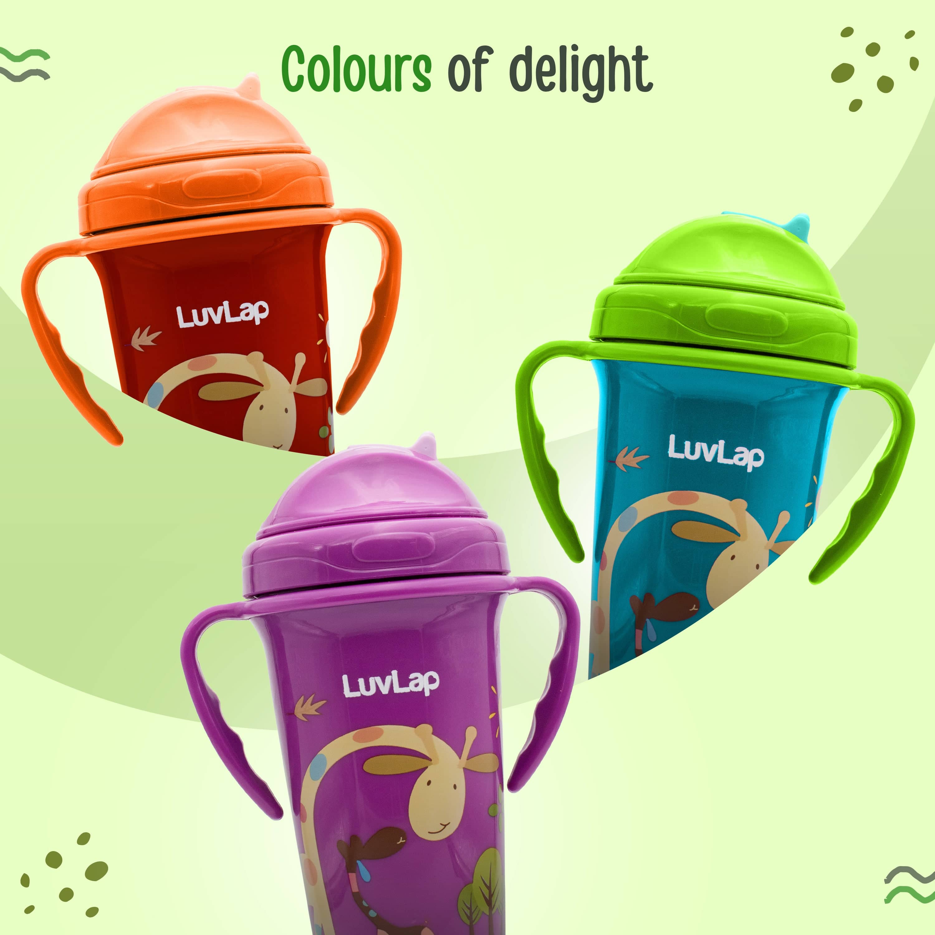 LuvLap Tiny Giffy Straw Sipper, 300Ml, Green