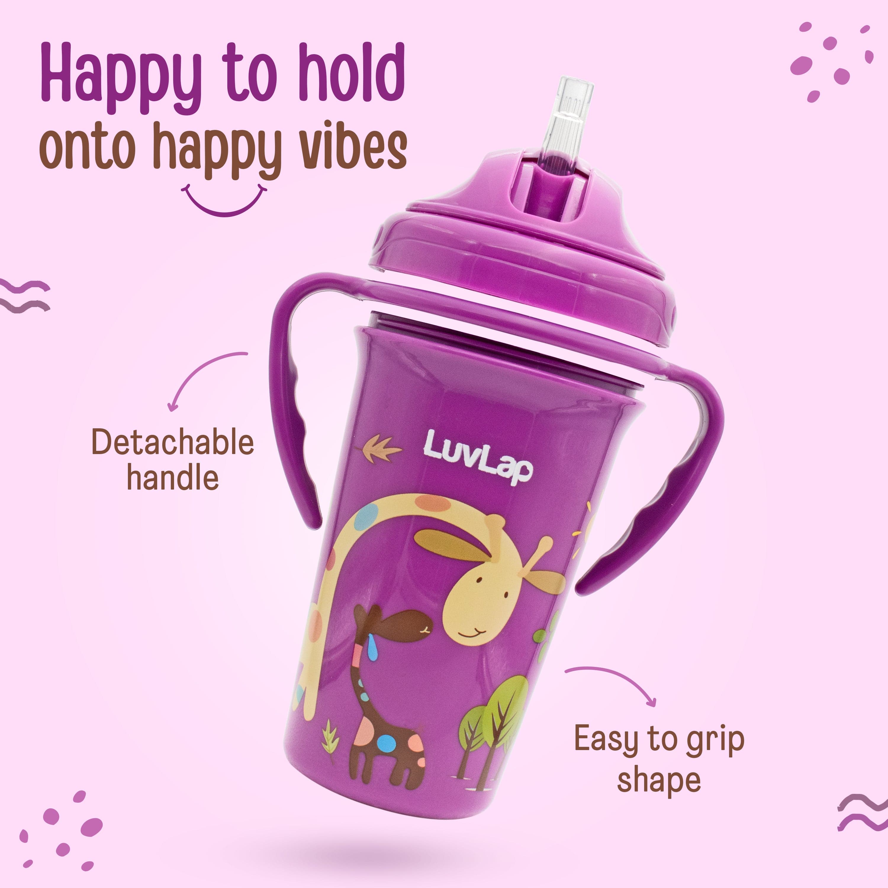 LuvLap Tiny Giffy Straw Sipper, 300Ml, Purple
