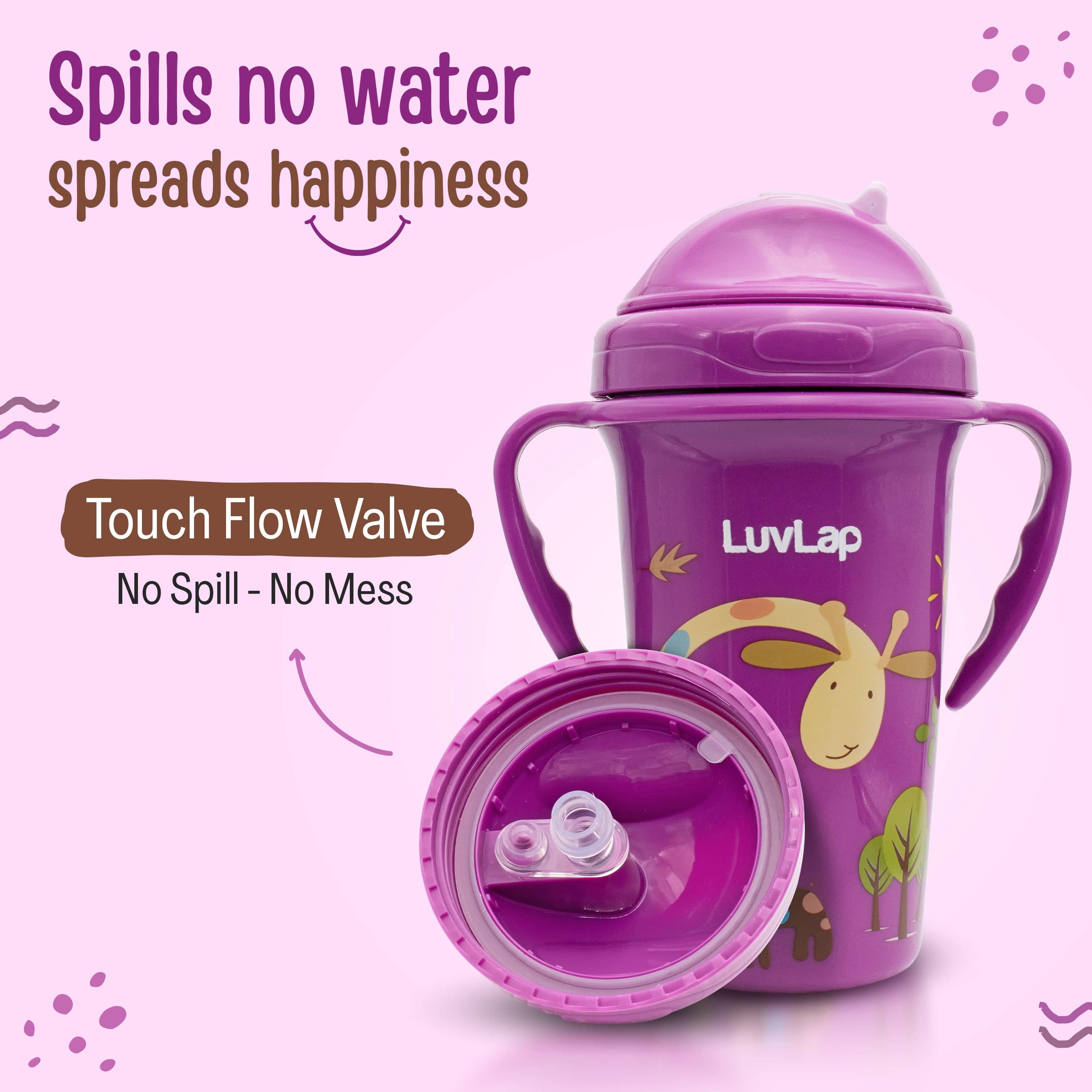 LuvLap Tiny Giffy Straw Sipper, 300Ml, Purple