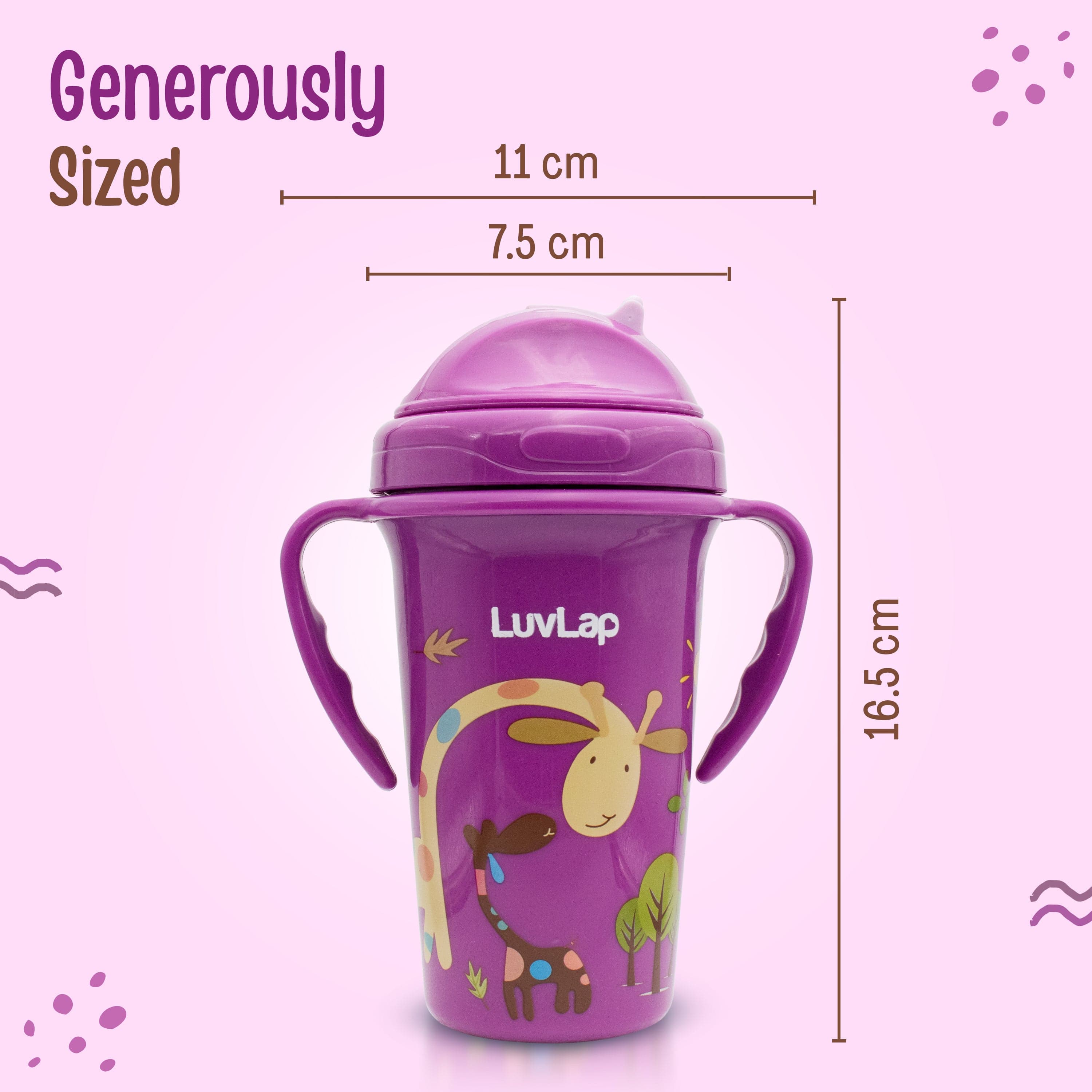 LuvLap Tiny Giffy Straw Sipper, 300Ml, Purple