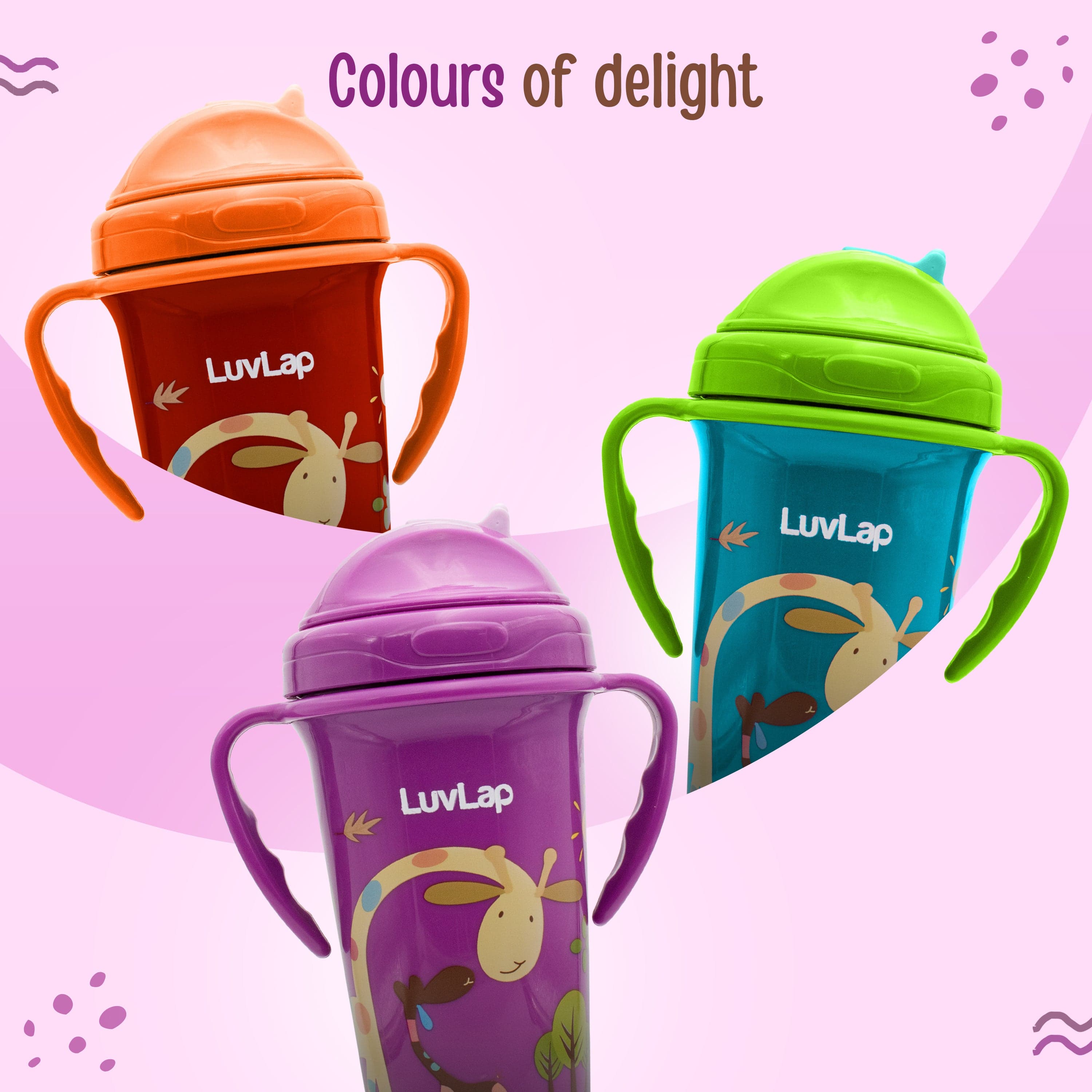 LuvLap Tiny Giffy Straw Sipper, 300Ml, Purple