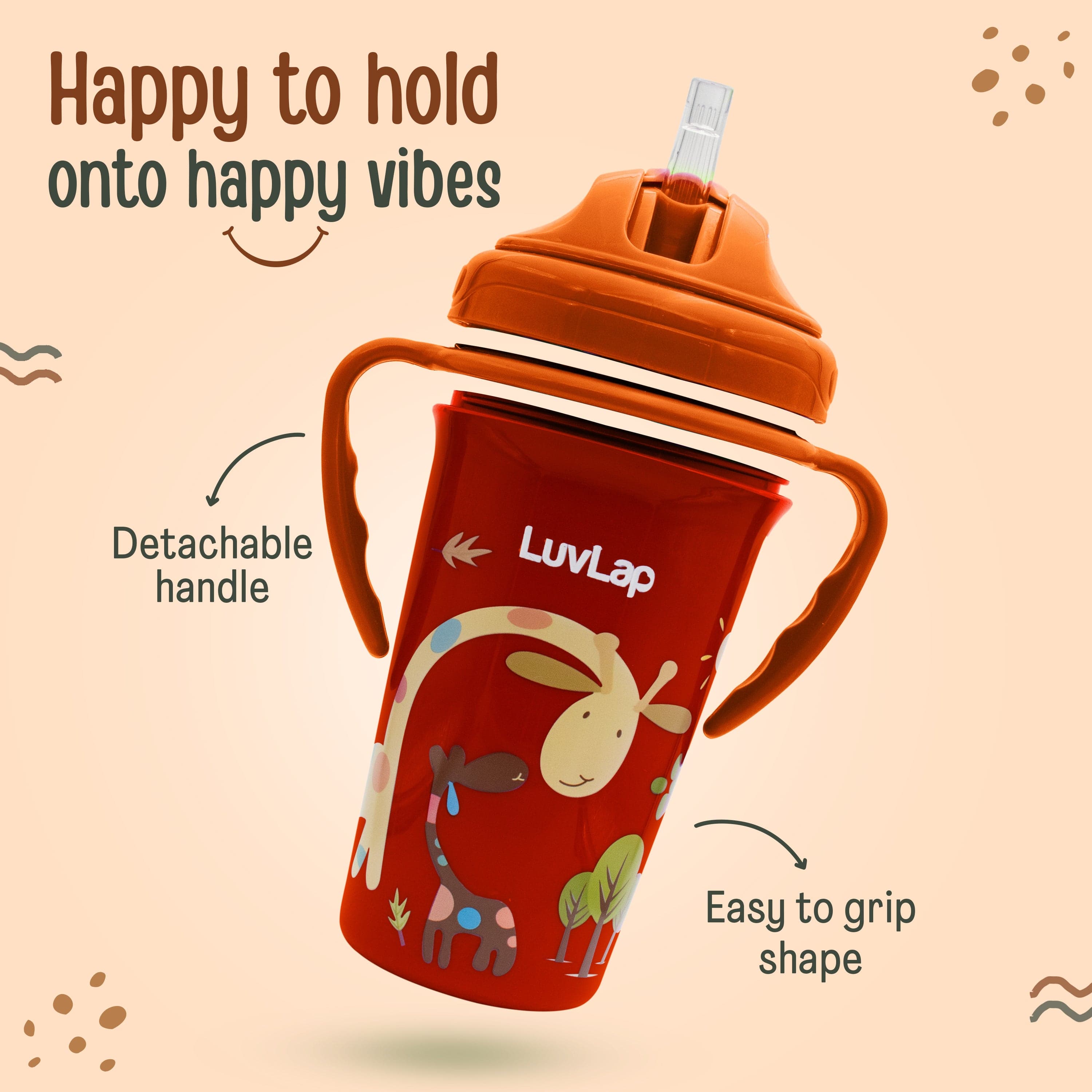 LuvLap Tiny Giffy Straw Sipper, 300Ml, Orange