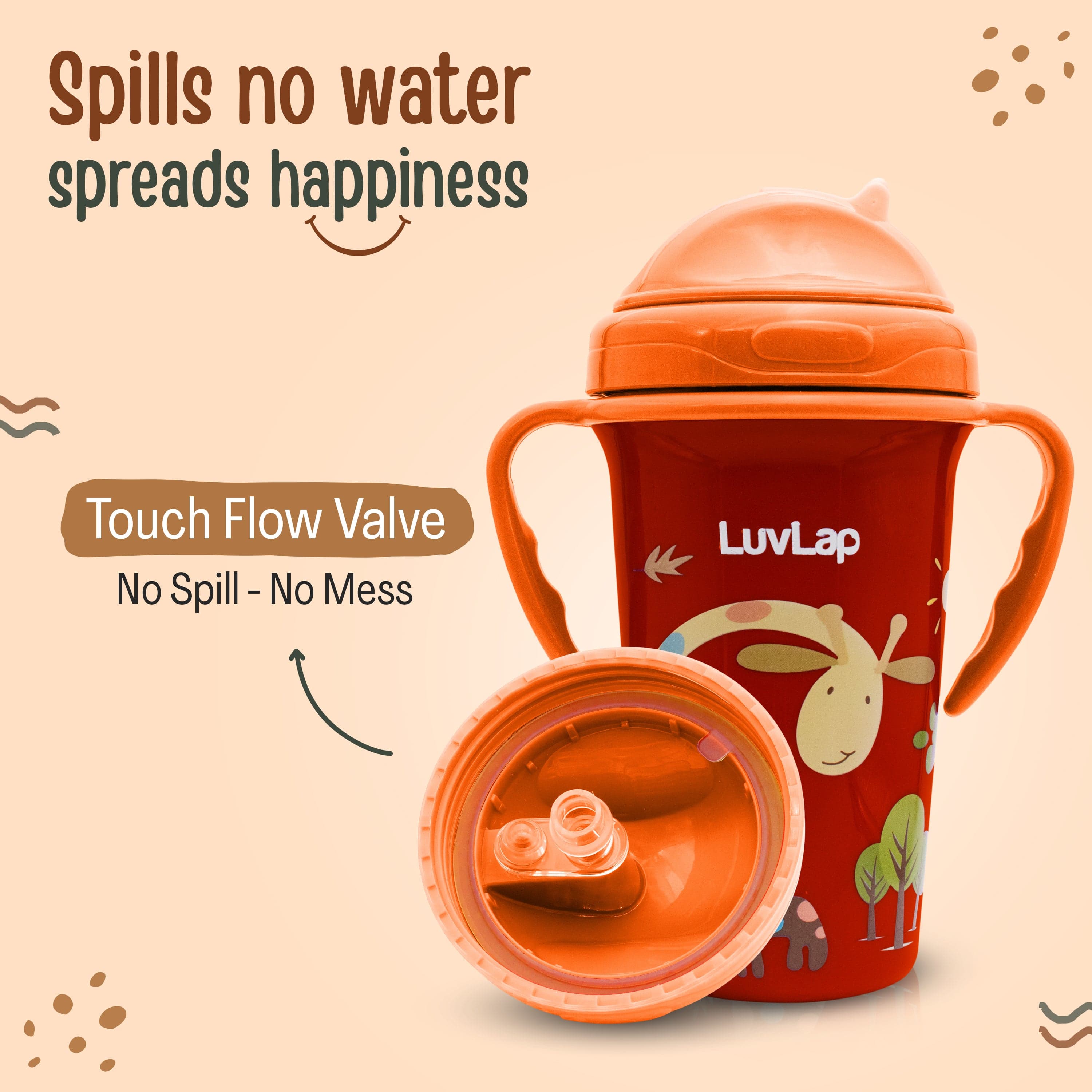 LuvLap Tiny Giffy Straw Sipper, 300Ml, Orange