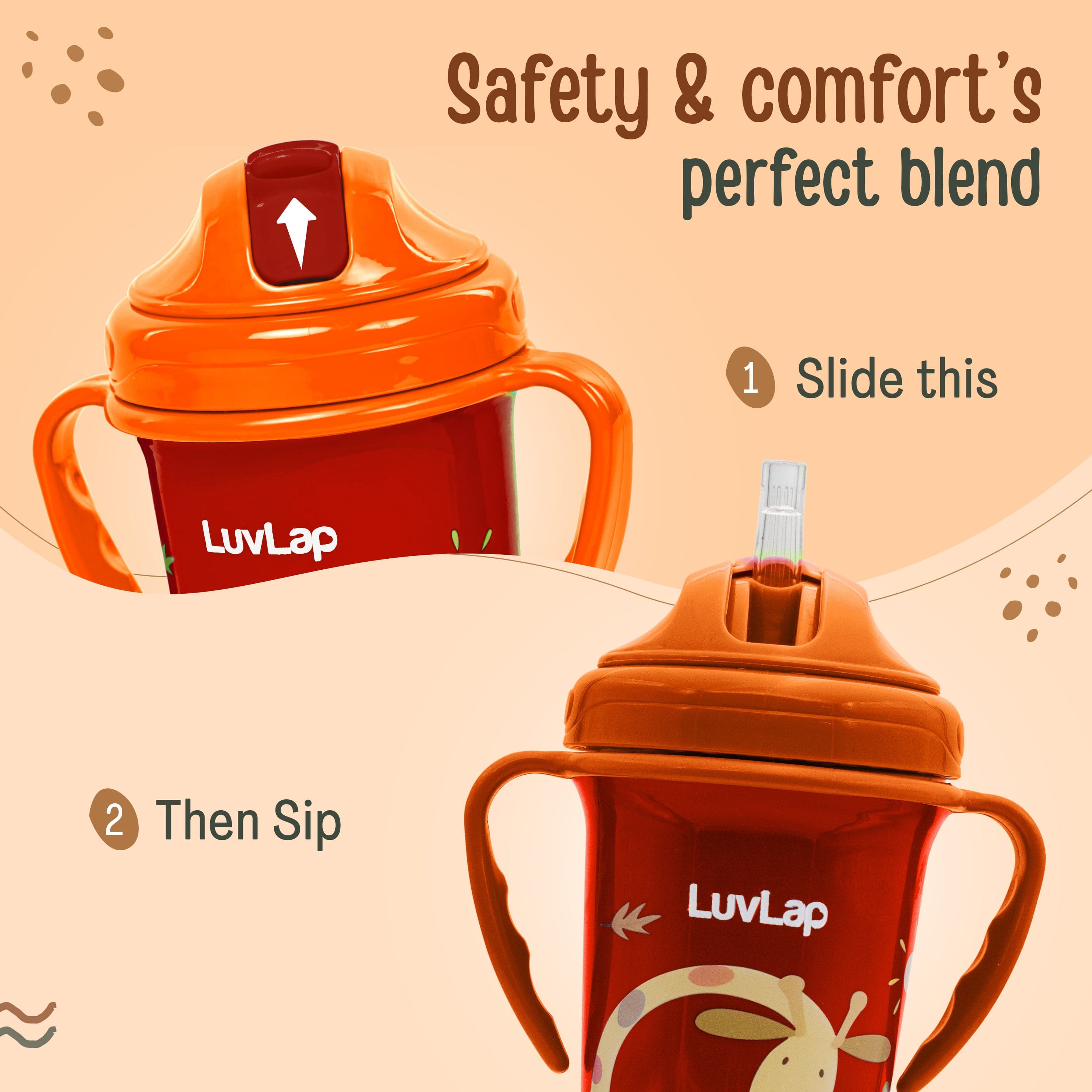 LuvLap Tiny Giffy Straw Sipper, 300Ml, Orange