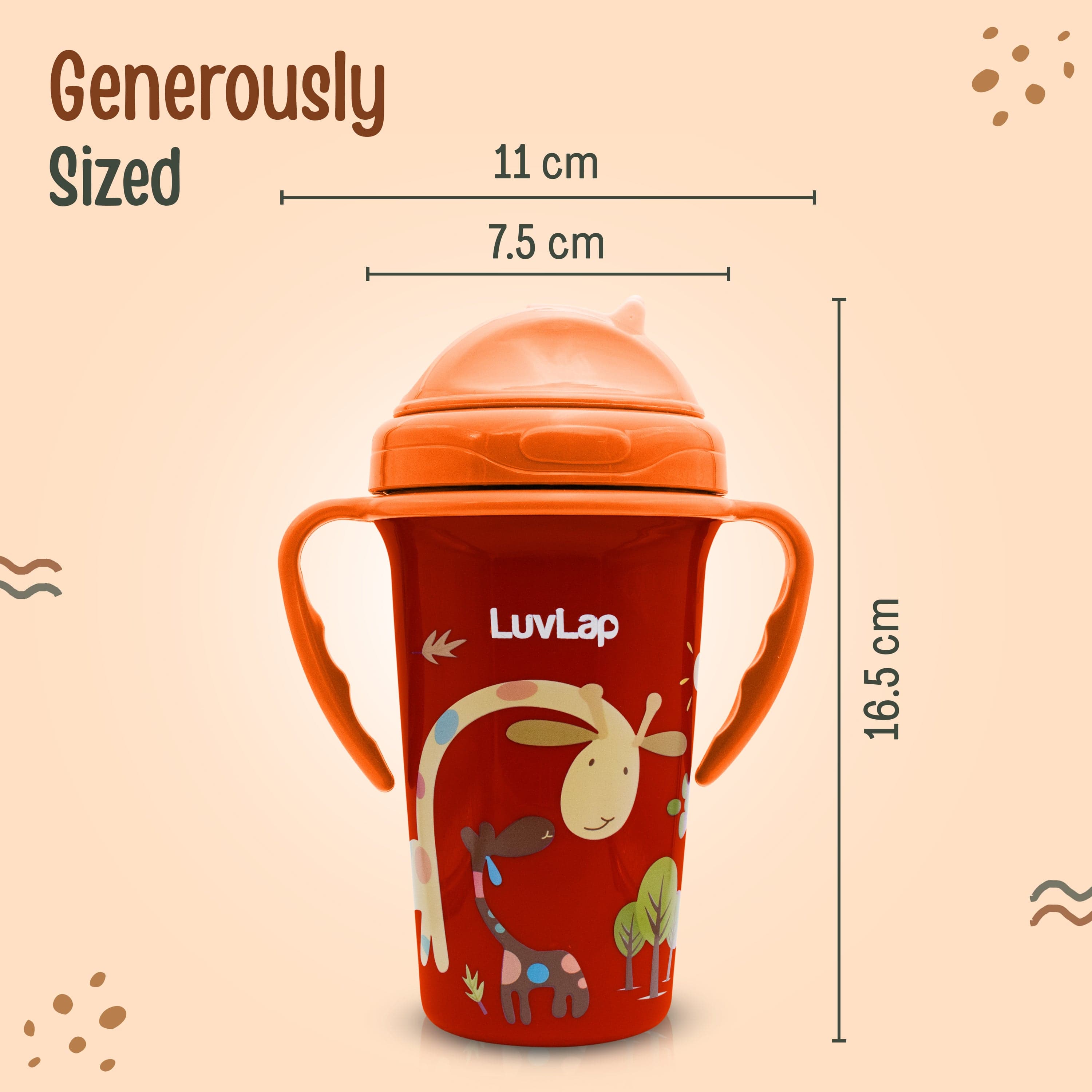 LuvLap Tiny Giffy Straw Sipper, 300Ml, Orange