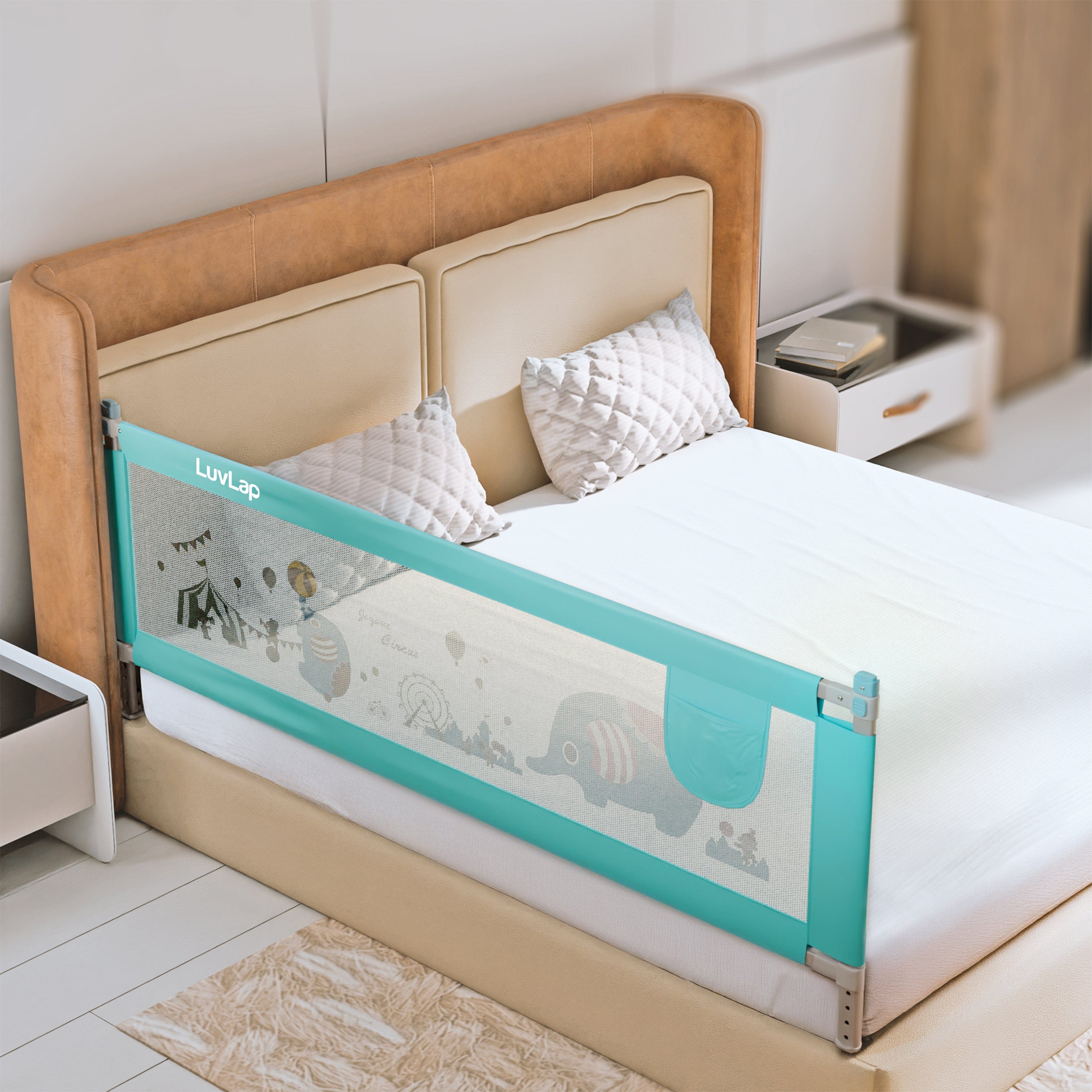 LuvLap Comfy Baby Bed Rail Guard (6 ft x 2.3 ft), 180cmx72cm, Bed Rails for Baby & Toddler Safety, Portable, Adjustable Height, Single Side Bed Rail, Pack of 1, Green