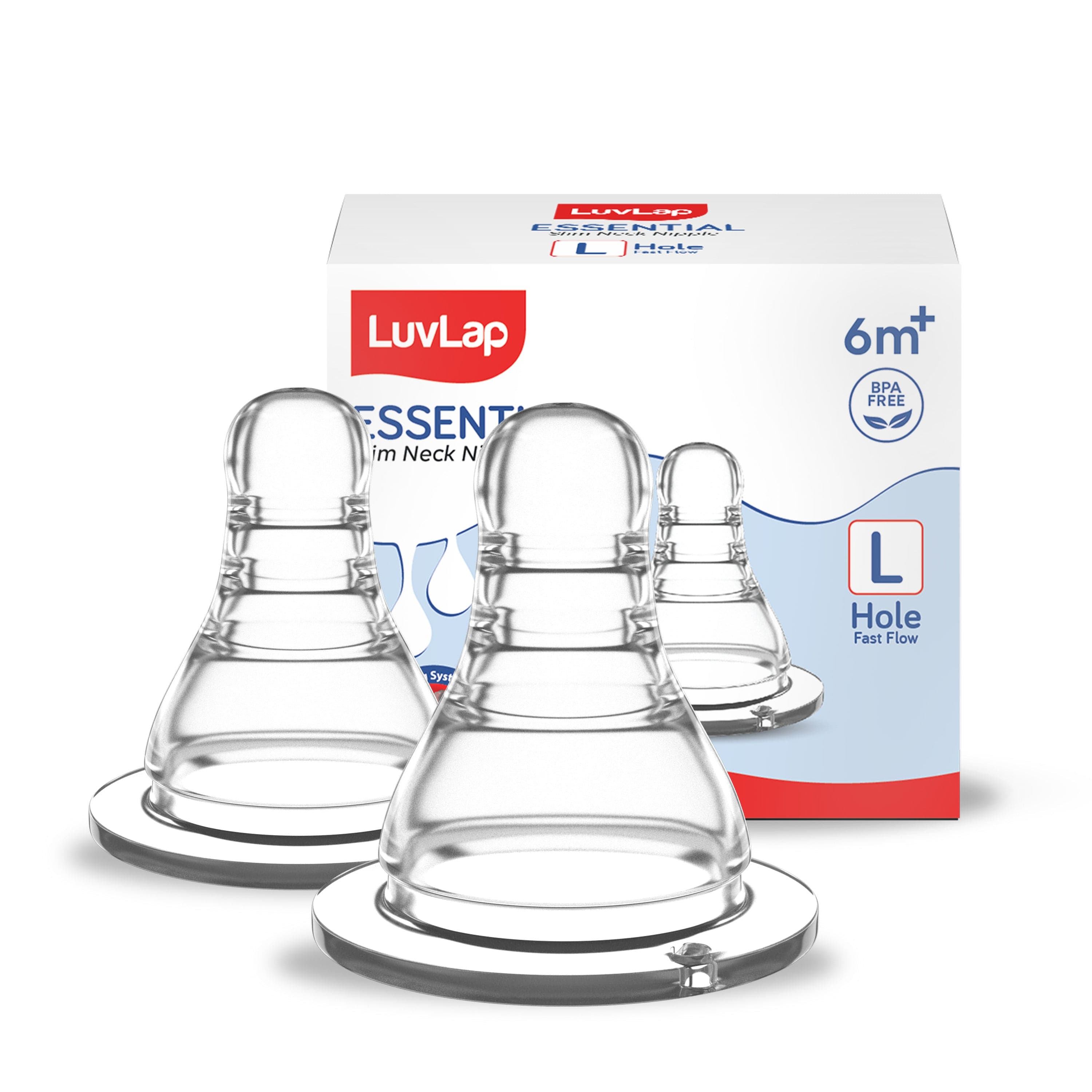LuvLap Essential Teat/Nipple for Slim Neck Bottle, 2pcs, Fast Flow