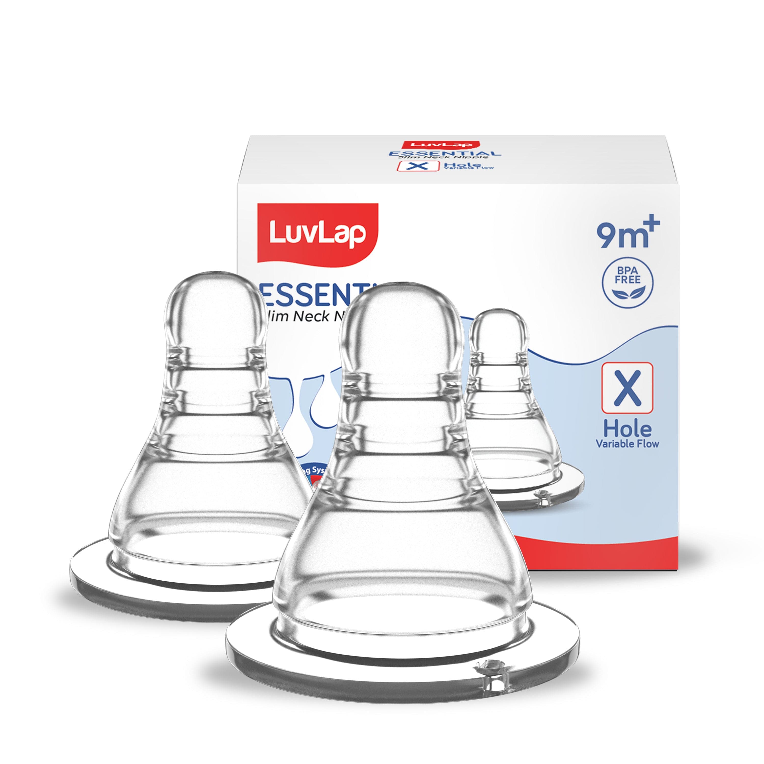 LuvLap Essential Teat/Nipple for Slim Neck Bottle, 2pcs, Variable Flow