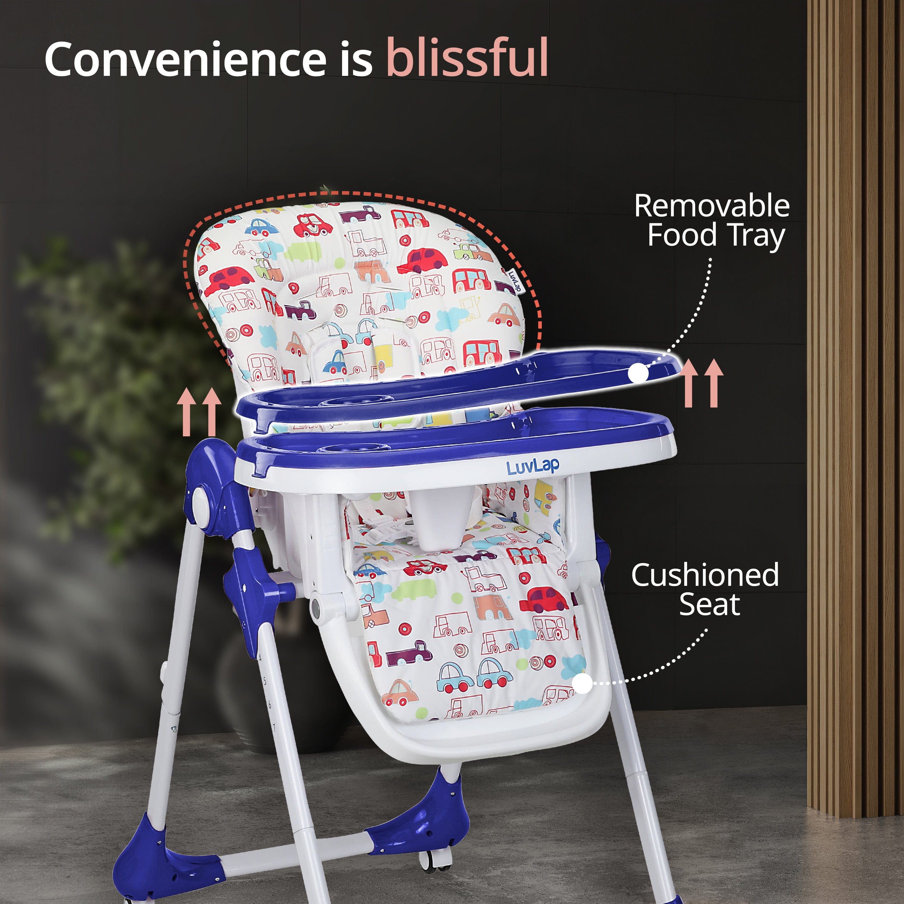 luvlap Royal High Chair for Baby, EN 71 Certified, 3 Position Recline, Baby Feeding Chair with 7 Level Height Adjustment, Adjustable Footrest, 6 Months+ (Blue)