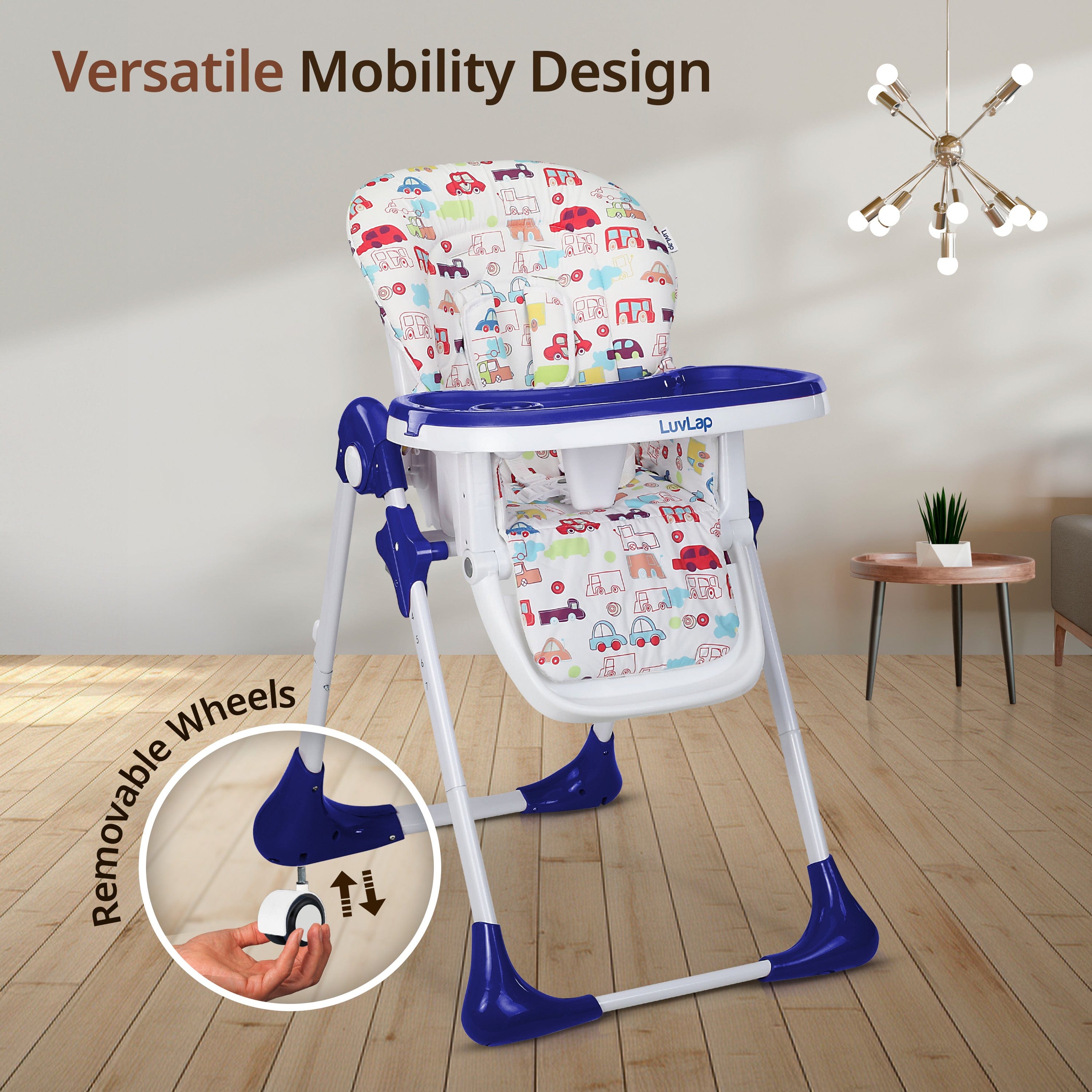 luvlap Royal High Chair for Baby, EN 71 Certified, 3 Position Recline, Baby Feeding Chair with 7 Level Height Adjustment, Adjustable Footrest, 6 Months+ (Blue)
