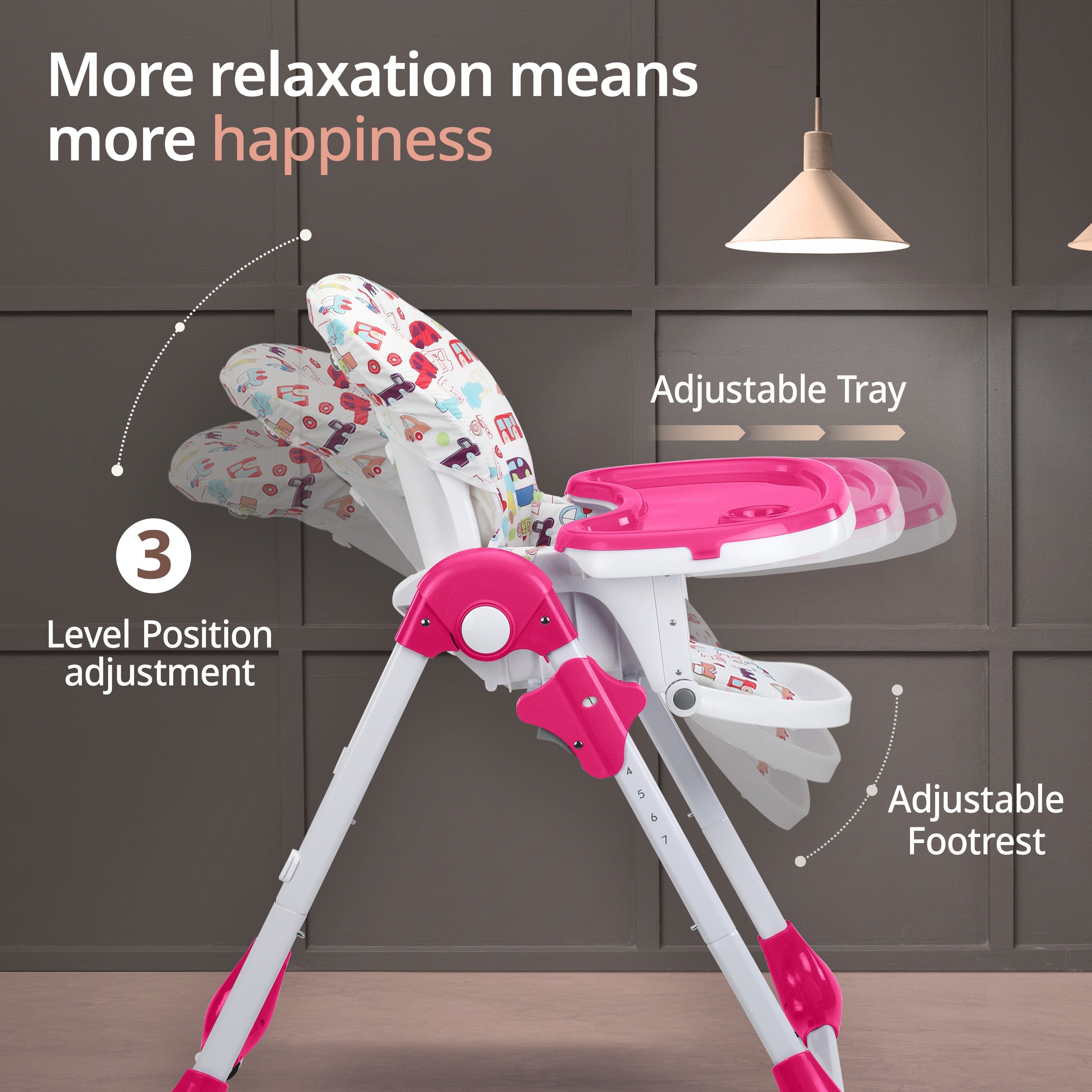 luvlap Royal High Chair for Baby, EN 71 Certified, 3 Position Recline, Baby Feeding Chair with 7 Level Height Adjustment, Adjustable Footrest, 6 Months+ (Pink)
