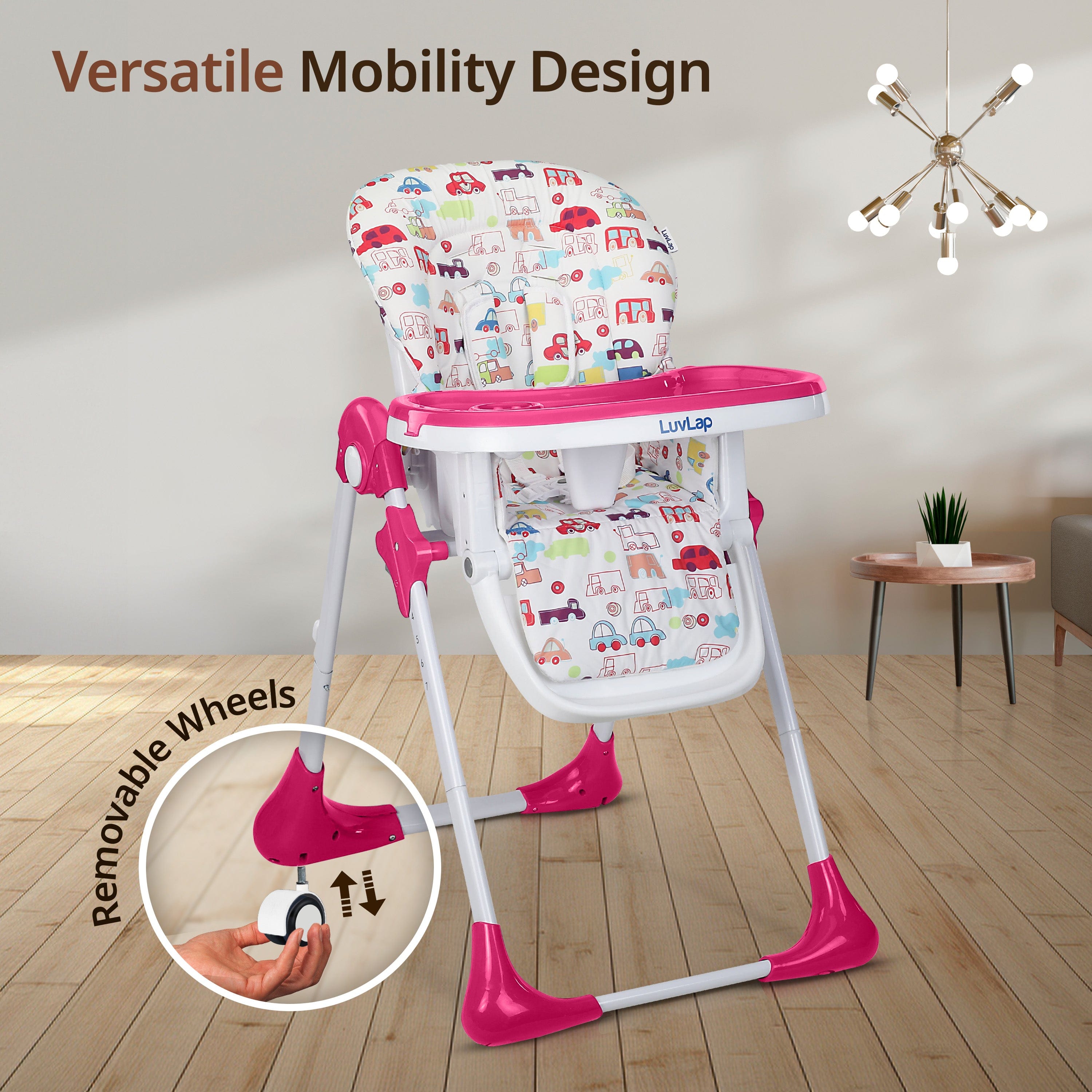 luvlap Royal High Chair for Baby, EN 71 Certified, 3 Position Recline, Baby Feeding Chair with 7 Level Height Adjustment, Adjustable Footrest, 6 Months+ (Pink)