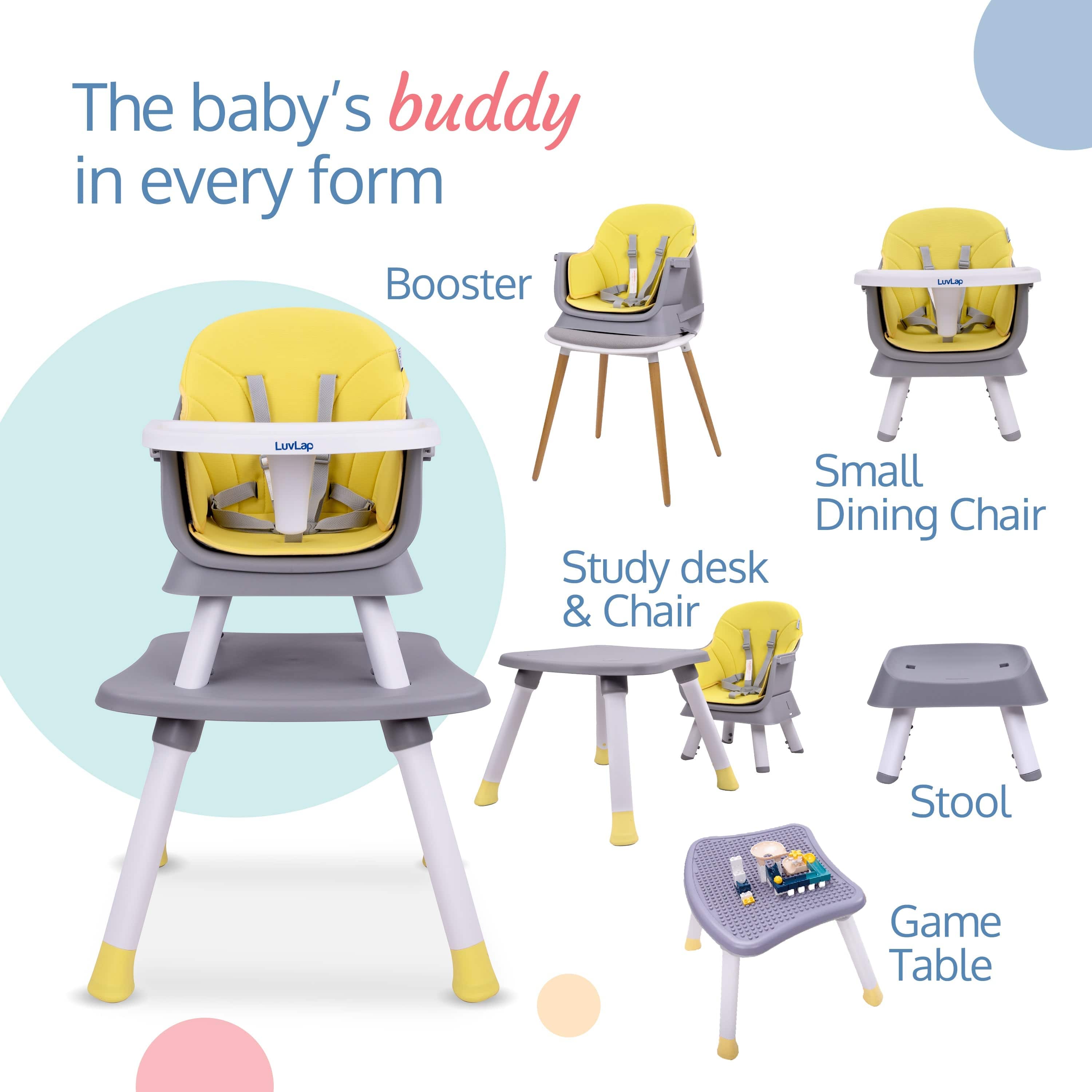 luvlap Multifunction 6 in 1 Baby high Chair ,Suitable for 6 to 36 Months (Grey and Yellow)