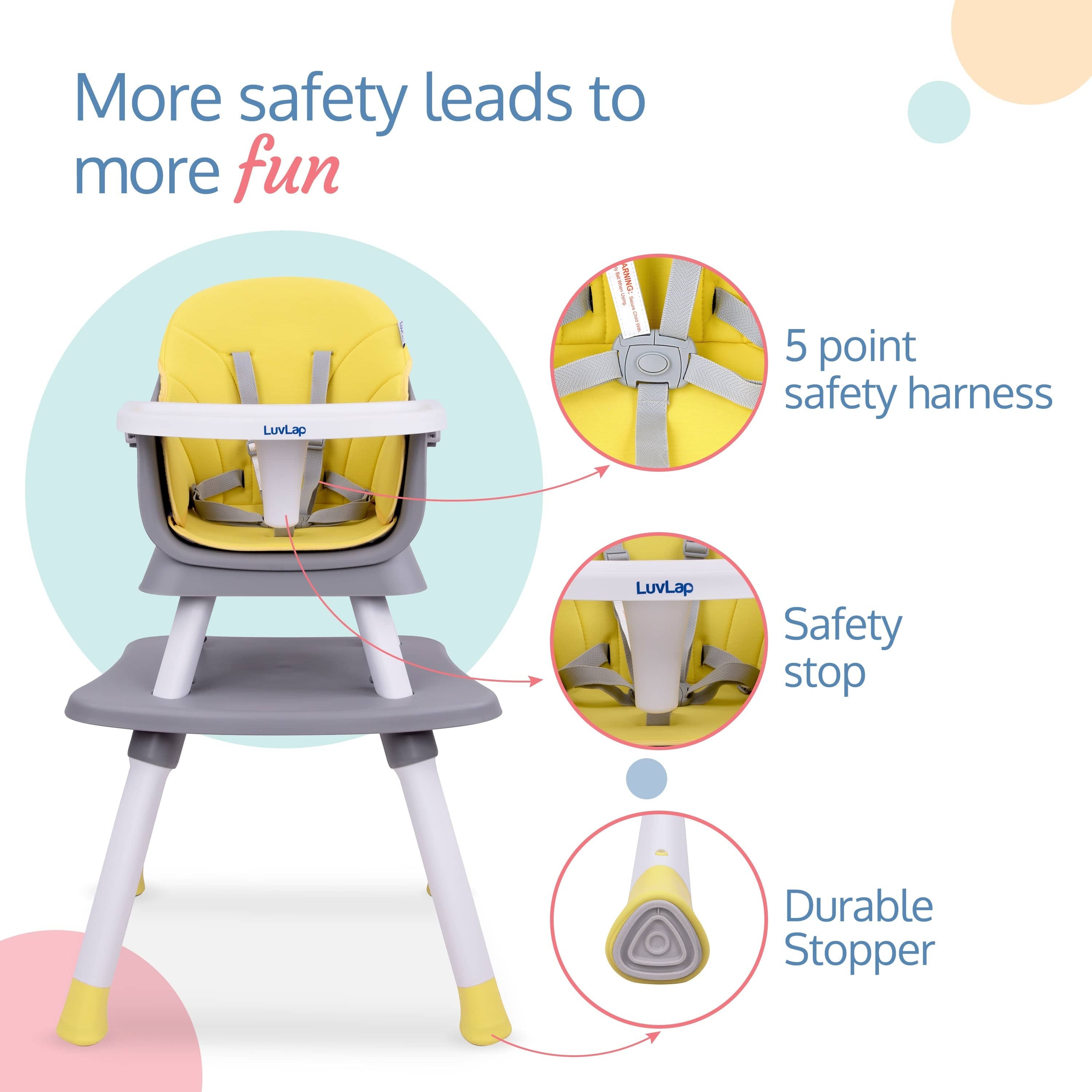 luvlap Multifunction 6 in 1 Baby high Chair ,Suitable for 6 to 36 Months (Grey and Yellow)