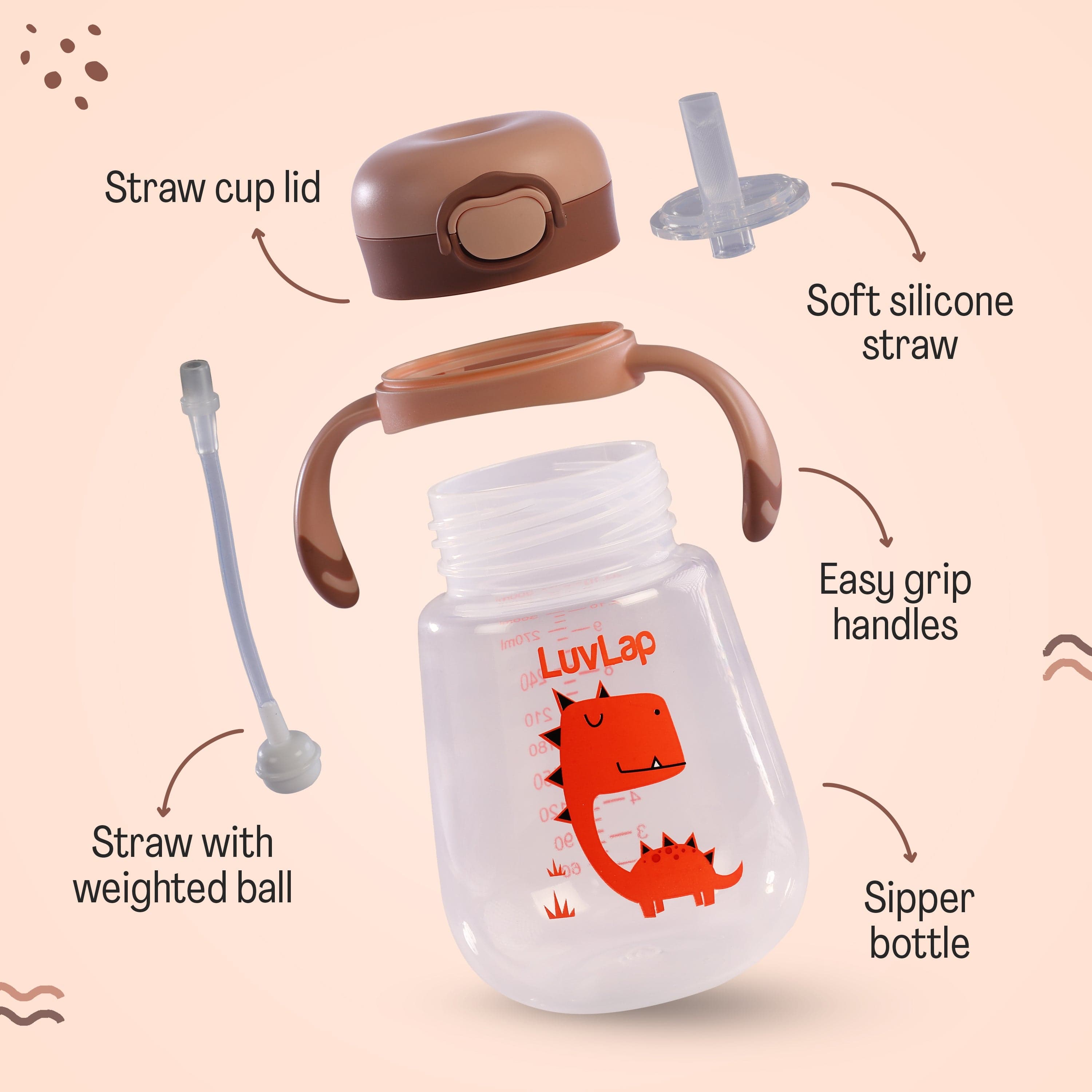 LuvLap Baby Bite Resistant Soft Straw Sipper Cup, 300 ml, Pink