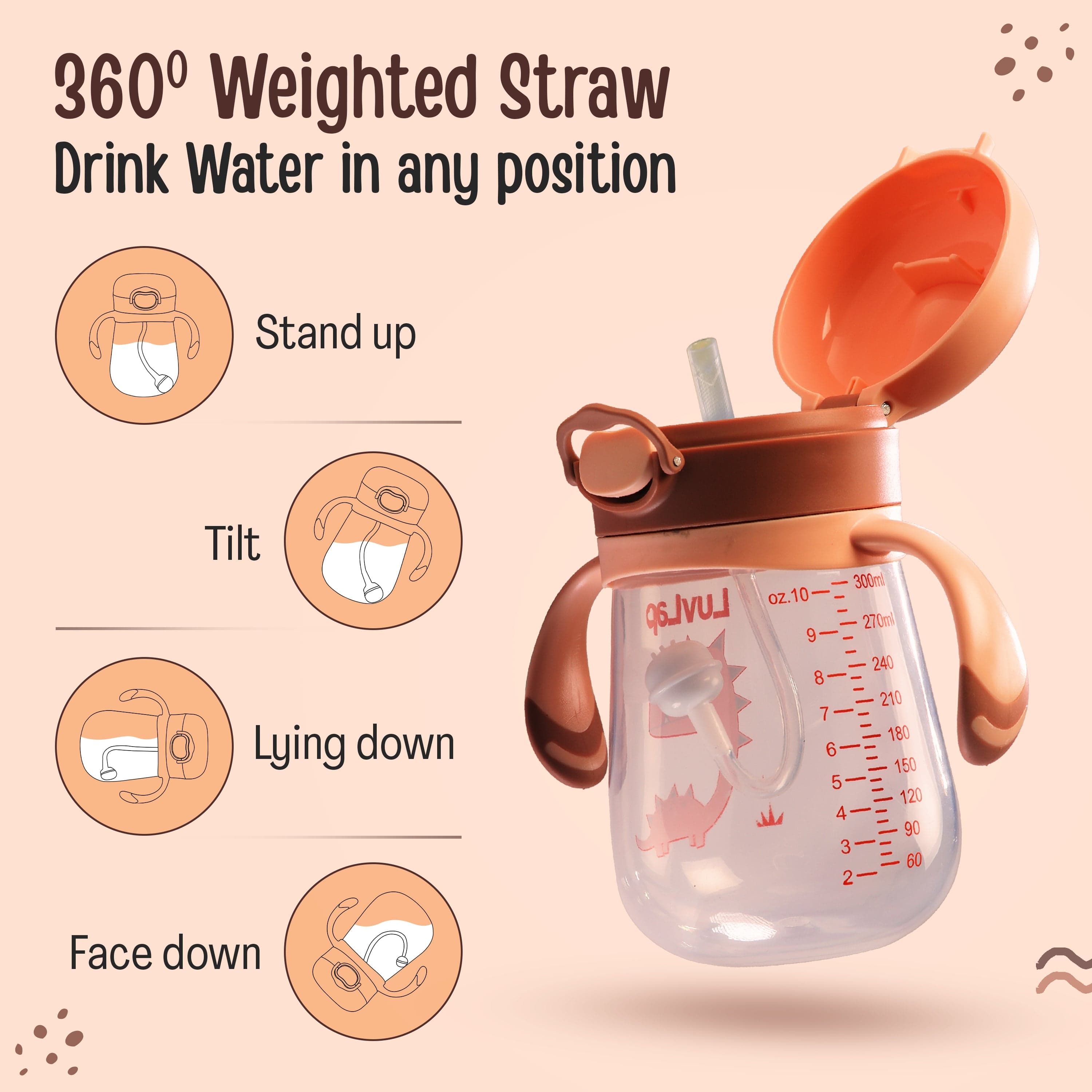 LuvLap Baby Bite Resistant Soft Straw Sipper Cup, 300 ml, Pink