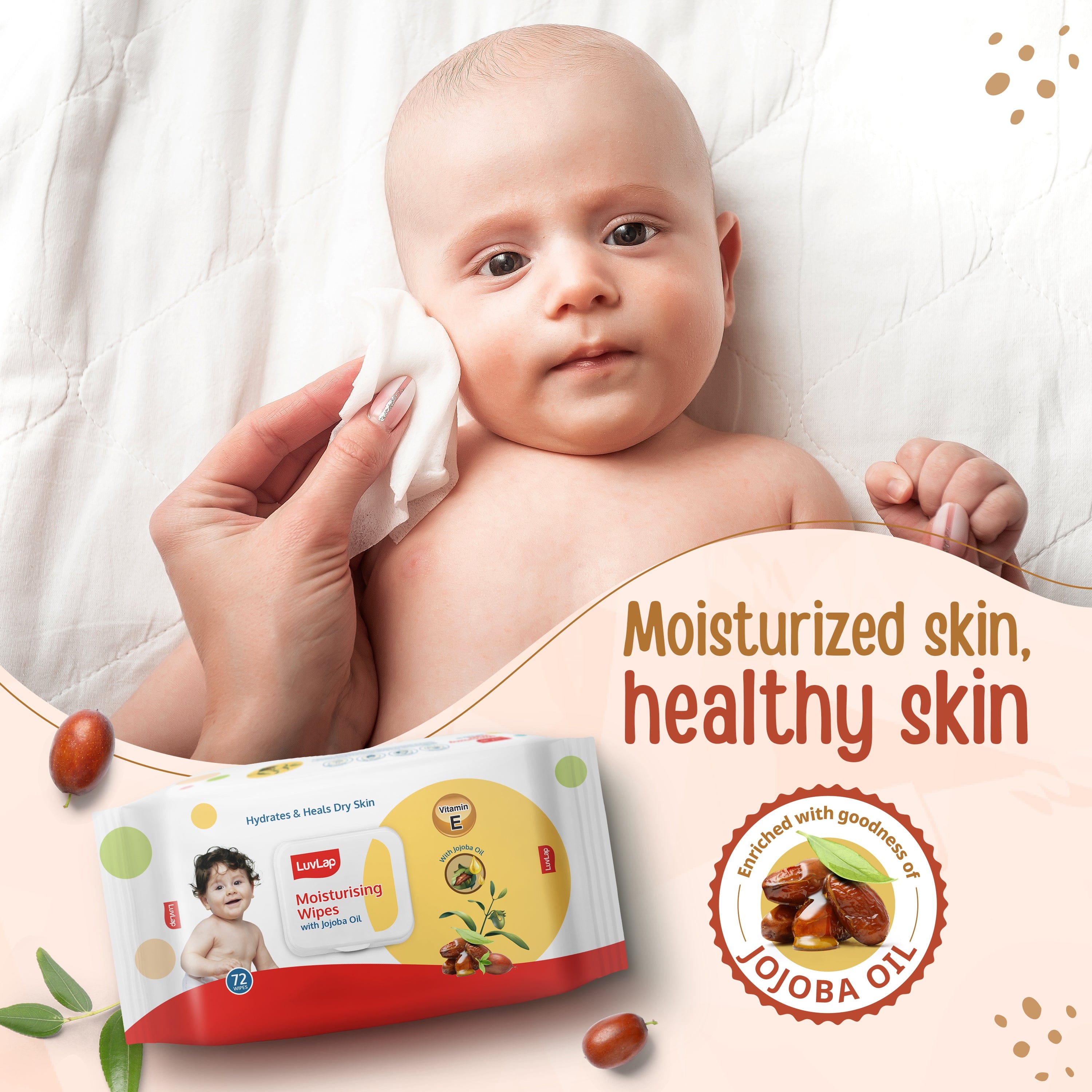 LuvLap Paraben Free Moisturizing Baby Wipes with Jojoba Oil (72 Wipes/Pack, Pack of 3, Buy 2 Get 1 Free)