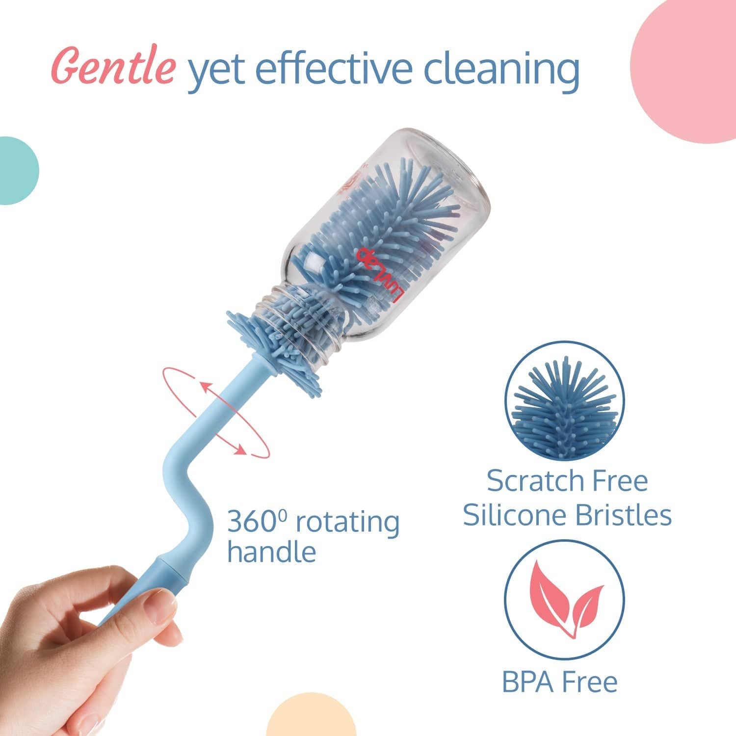 LuvLap Silicone Bristle Brush & Nipple Cleaner, Blue