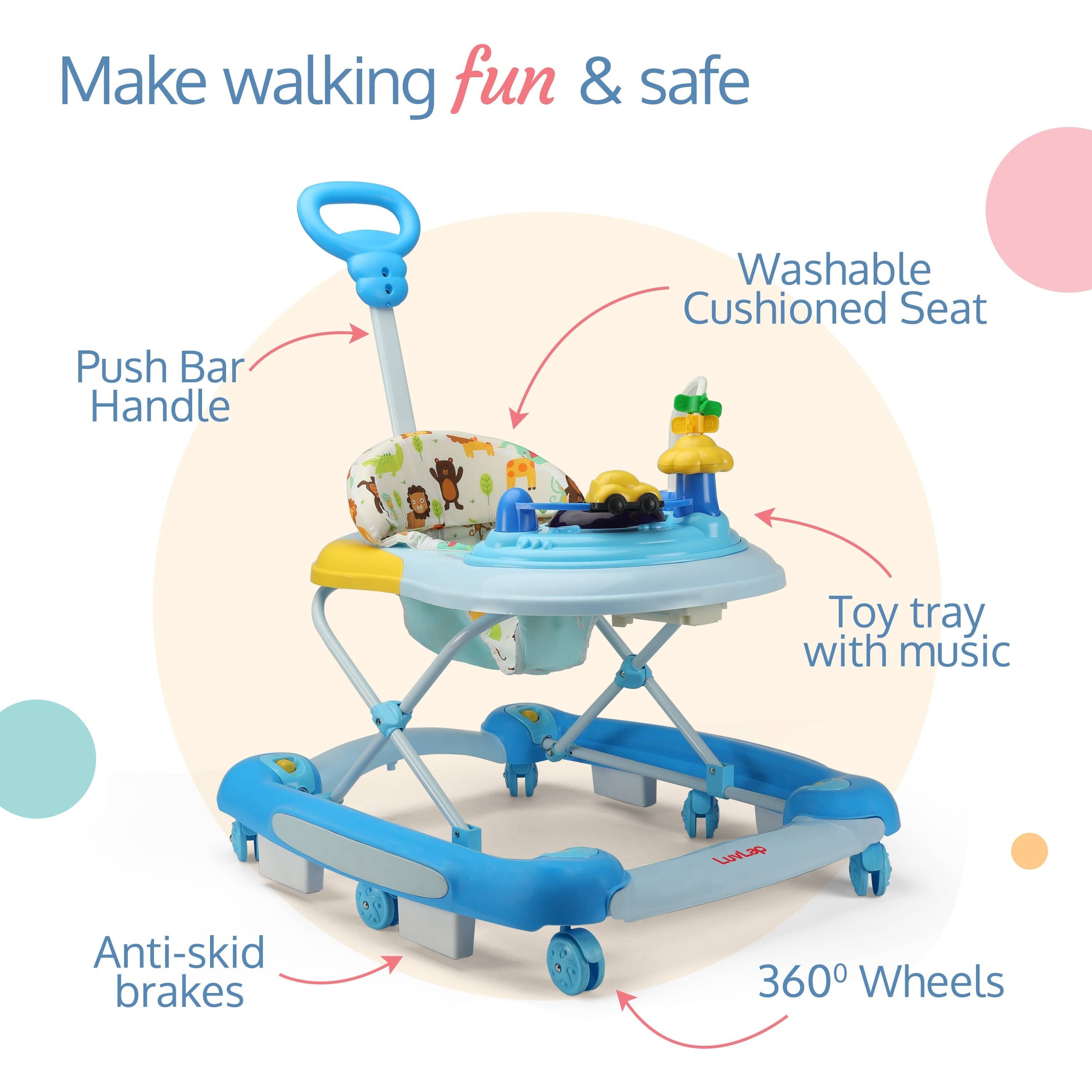 LuvLap Comfy Baby Walker & Rocker (Blue)
