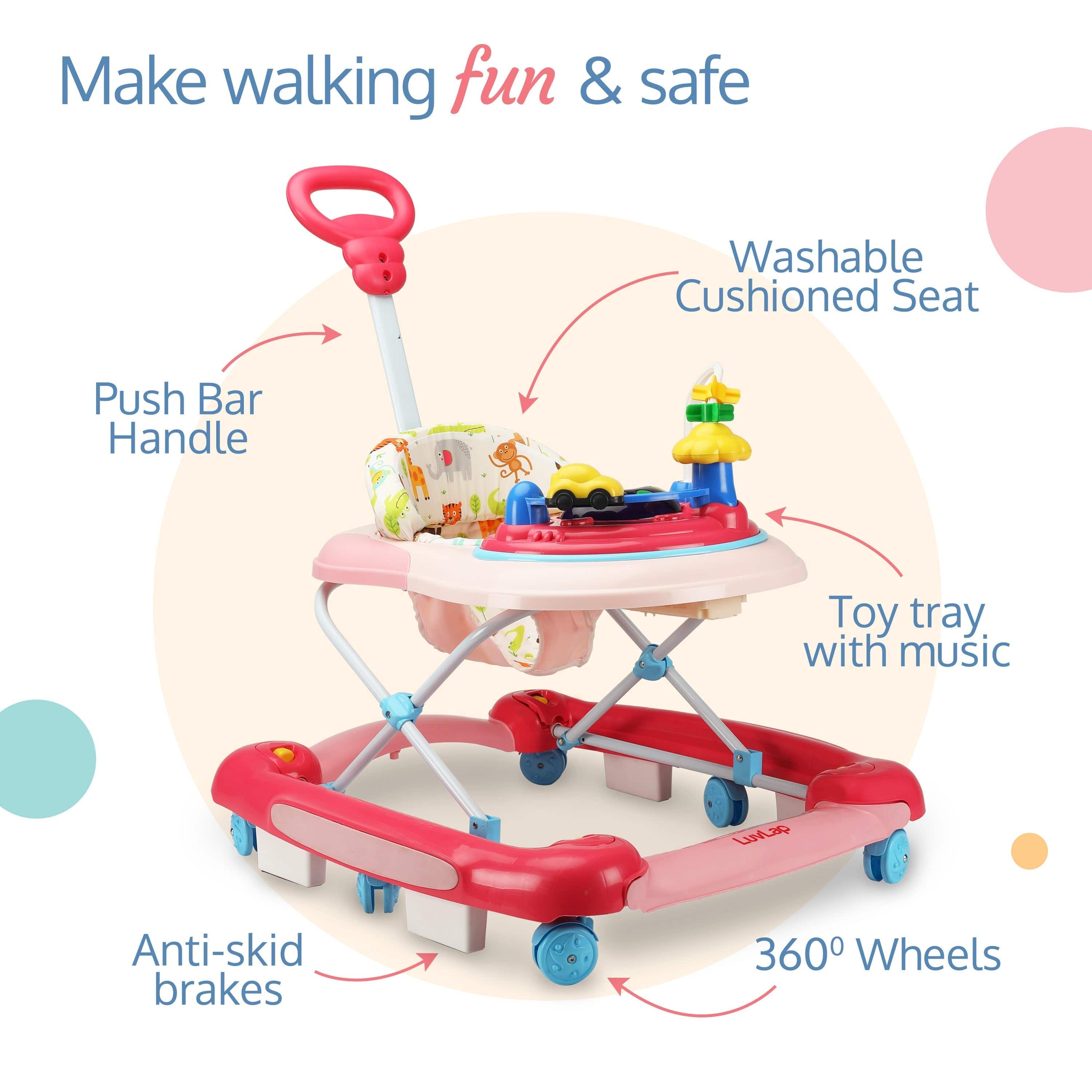 LuvLap Comfy Baby Walker & Rocker (Pink)