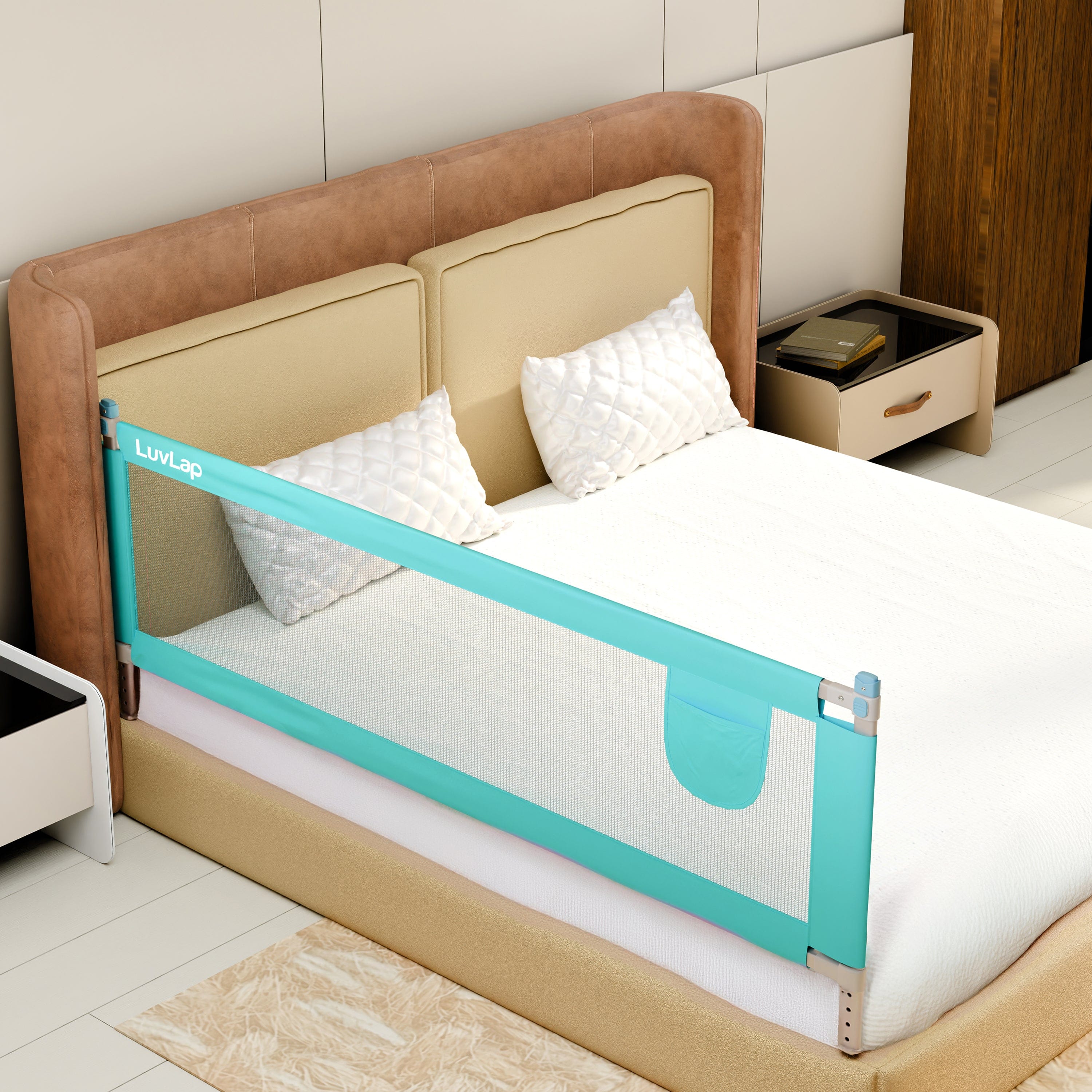 LuvLap Alloy Steel Bed Rail Guard for Baby/Kids Safety, 180Cm X 72 Cm, Portable & Foldable, Baby Safety Essential, Adjustable Height, Fits All Bed Sizes (Green - Without Print)