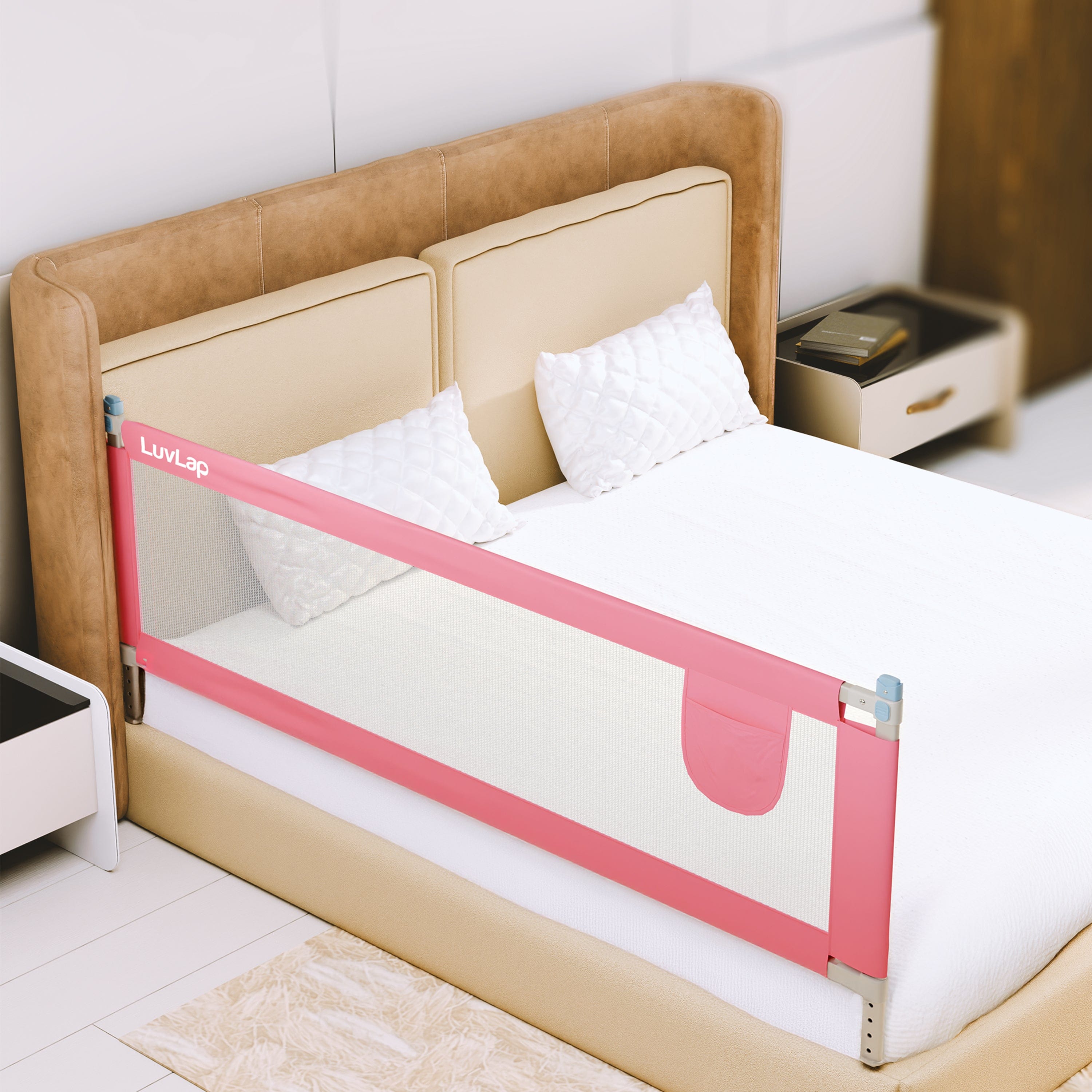 LuvLap Bed Rail Guard for Baby/Kids Safety, 180cm x 72 cm, Portable & Foldable, Baby Safety Essential, Adjustable Height, fits All Bed Sizes (Pink - Without Print)