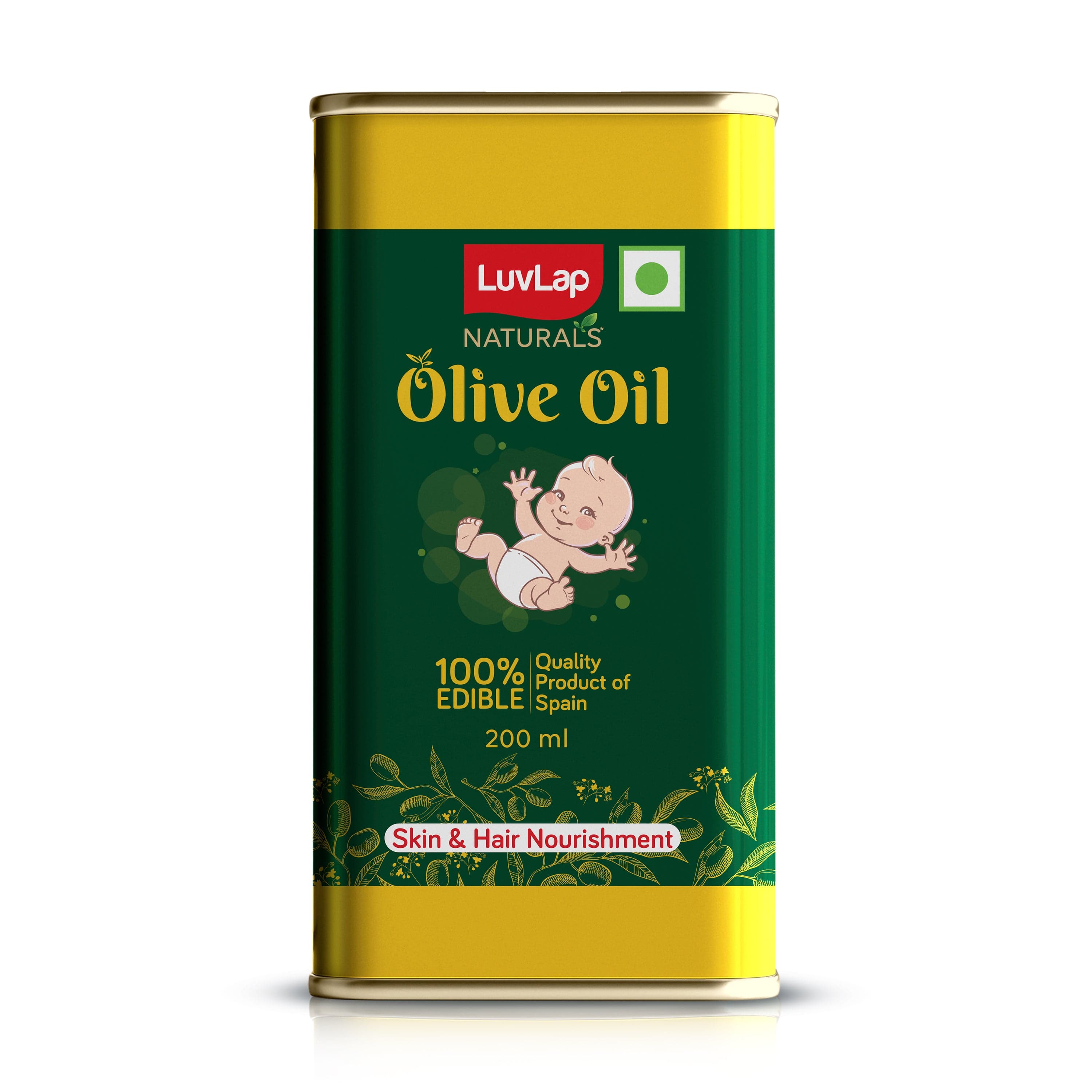 LuvLap Naturals Baby Body Massage Olive Oil, 200 ML, Spanish Premium Olive Oil, Enhances Bone & Muscle Strength