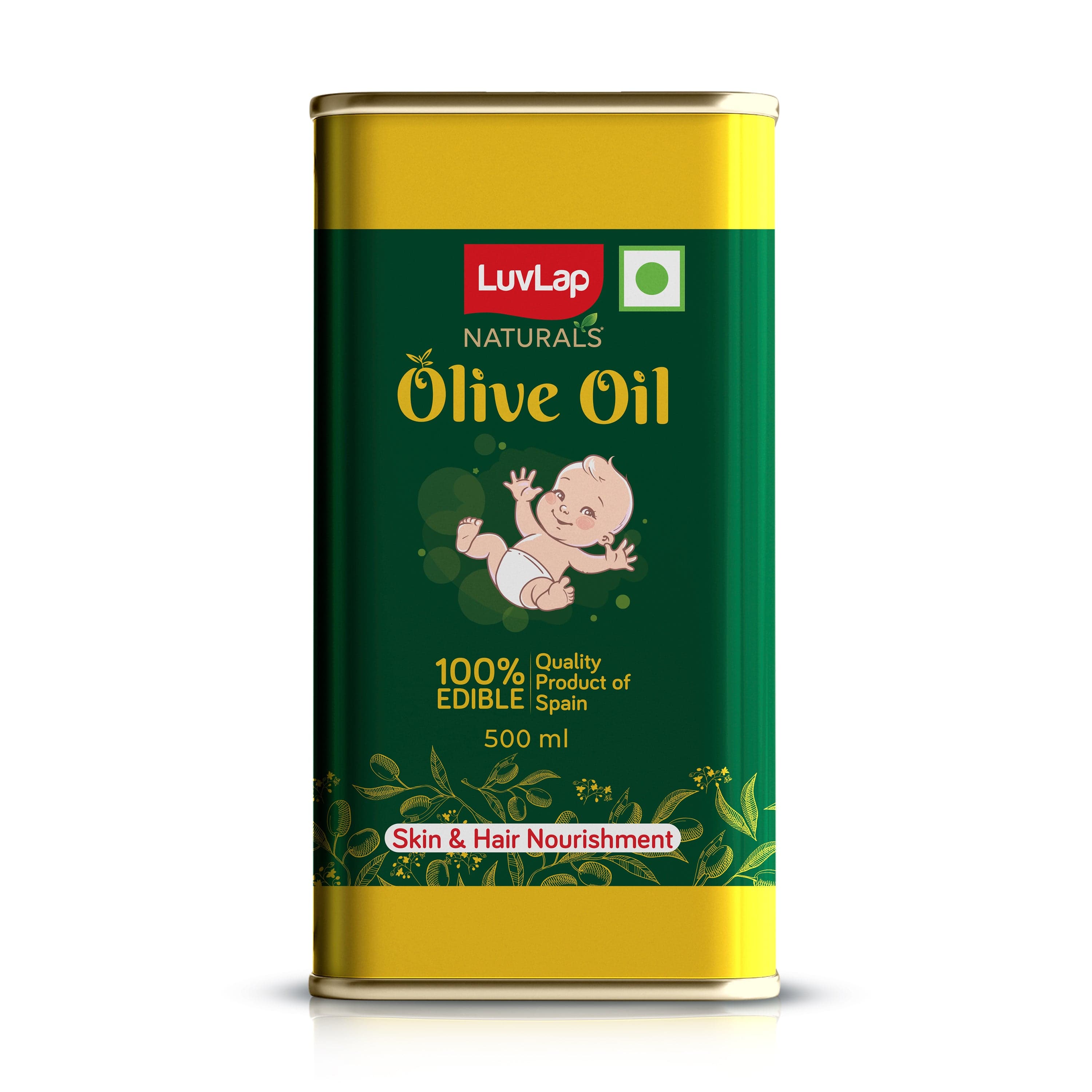 LuvLap Naturals Baby Body Massage Olive Oil, 500 ML, Spanish Premium Olive Oil, Enhances Bone & Muscle Strength