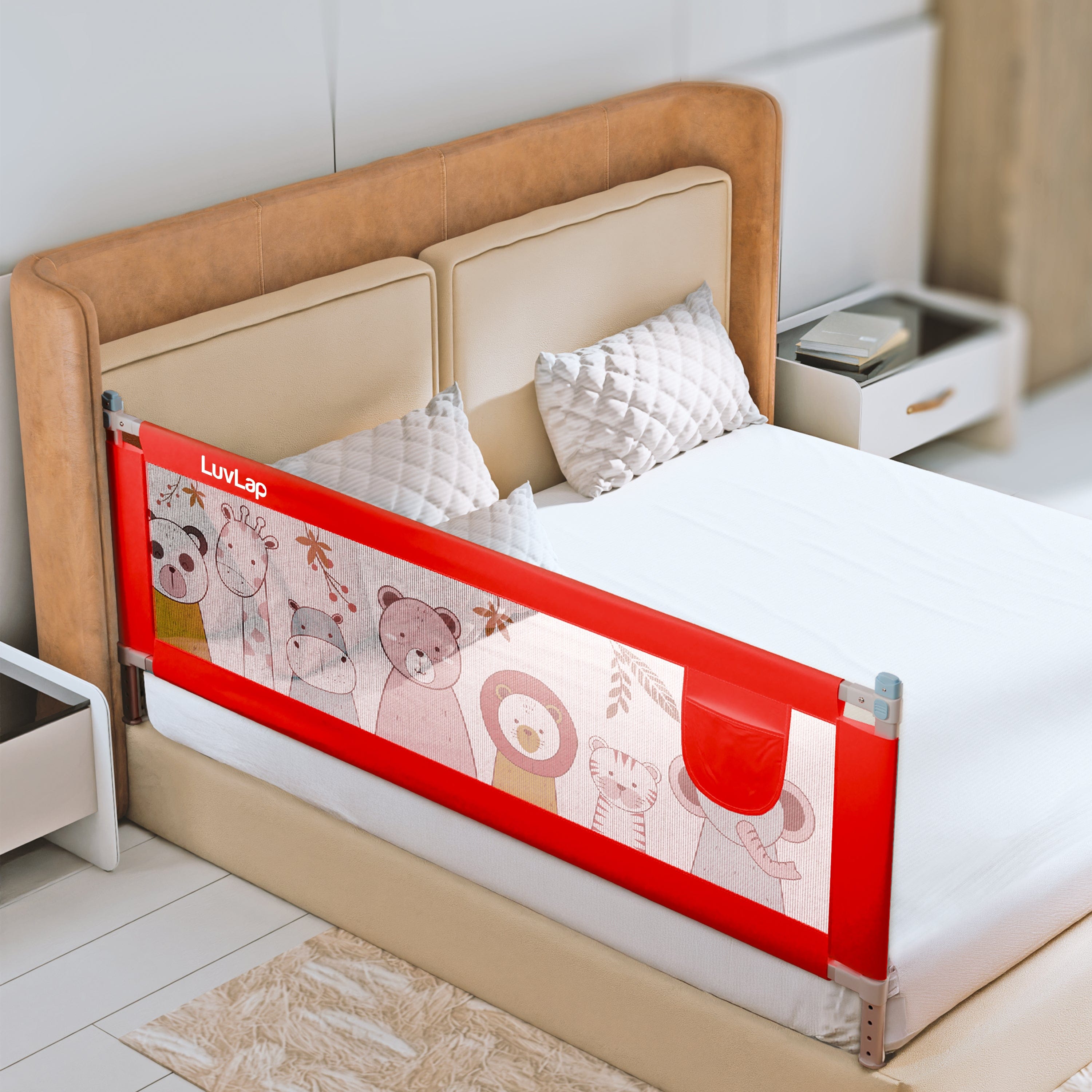 LuvLap Comfy Baby Bed Rail Guard (6 ft x 2.3 ft), 180cmx72cm, Bed Rails for Baby & Toddler Safety, Portable, Adjustable Height, Single Side Bed Rail, Pack of 1, Printed Pink New