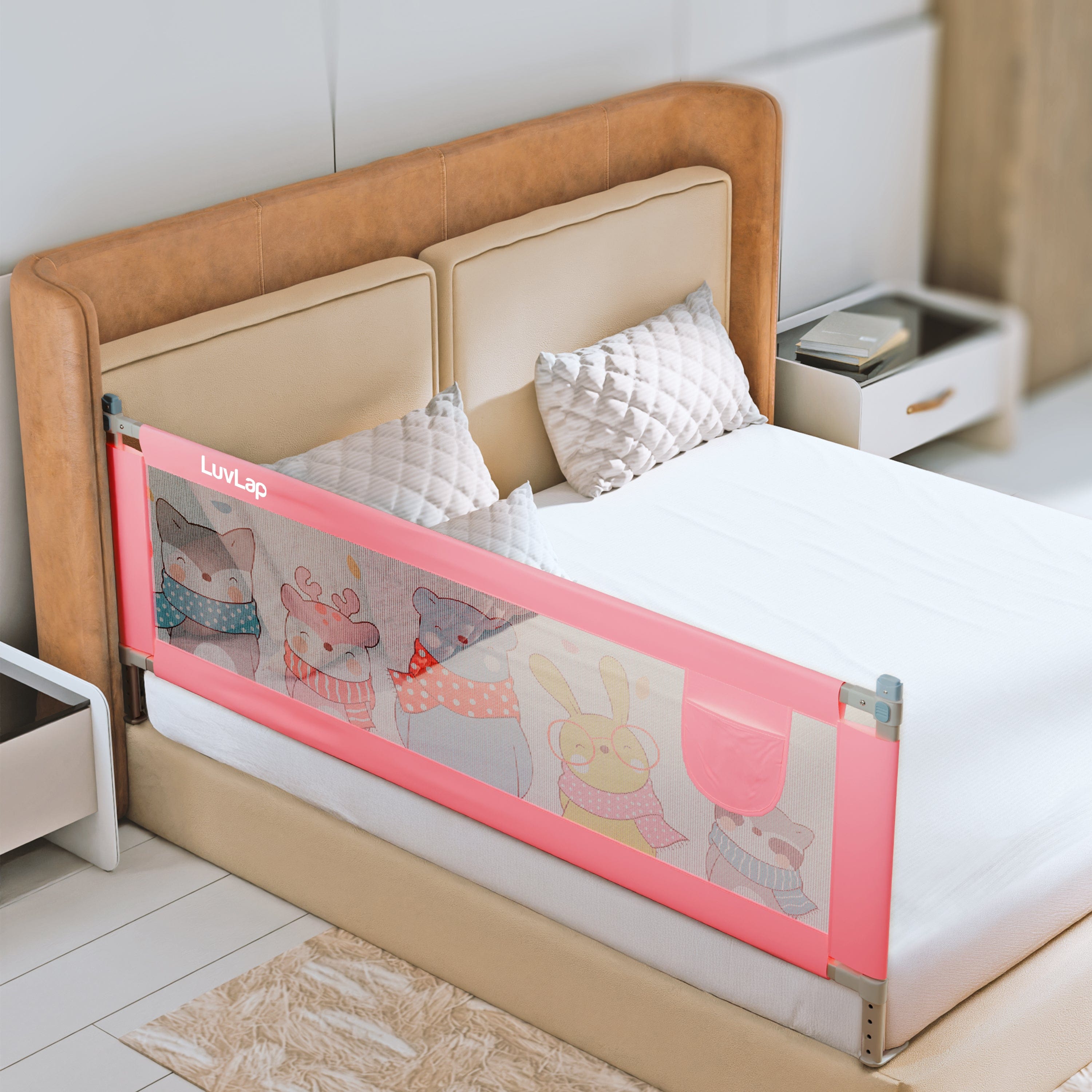 LuvLap Comfy Baby Bed Rail Guard (6 ft x 2.3 ft), 180cmx72cm, Bed Rails for Baby & Toddler Safety, Portable, Adjustable Height, Single Side Bed Rail, Pack of 1, Printed Pink New