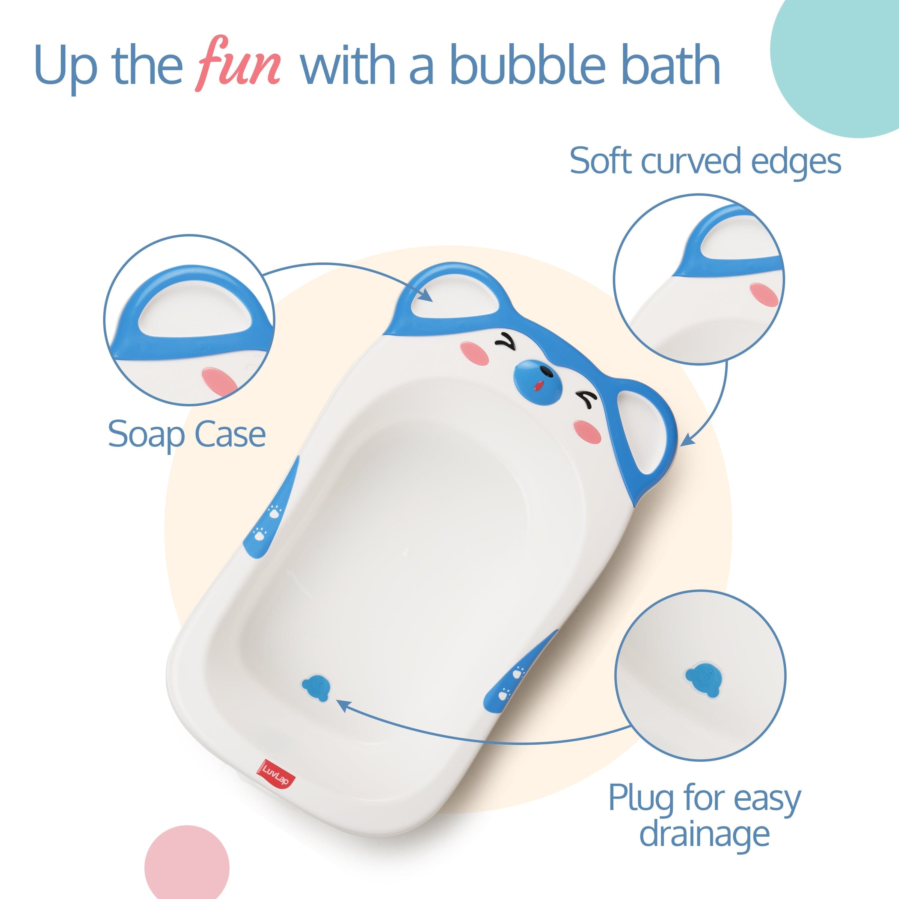 LuvLap Bubble Baby Bathtub (White & Blue) & Anti Slip Baby Plastic Bath Chair (Blue)