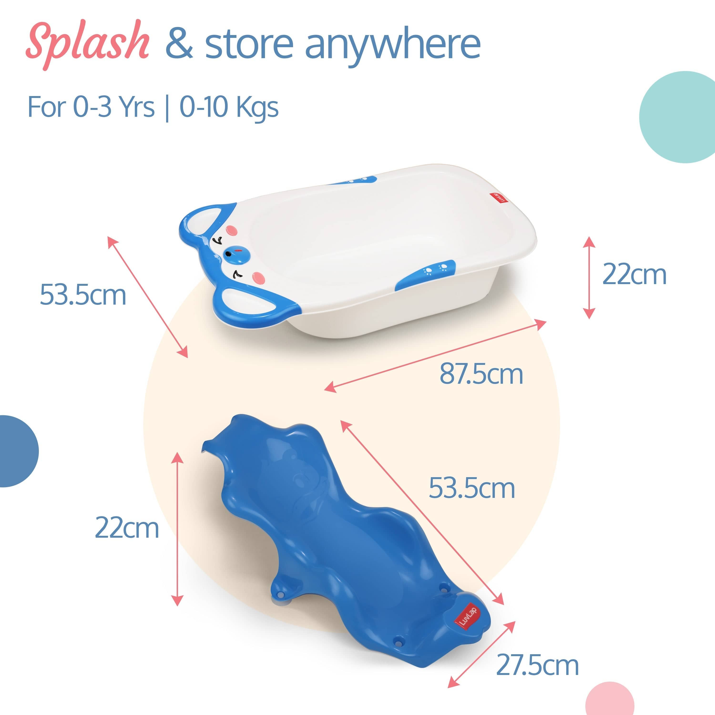 LuvLap Bubble Baby Bathtub (White & Blue) & Anti Slip Baby Plastic Bath Chair (Blue)