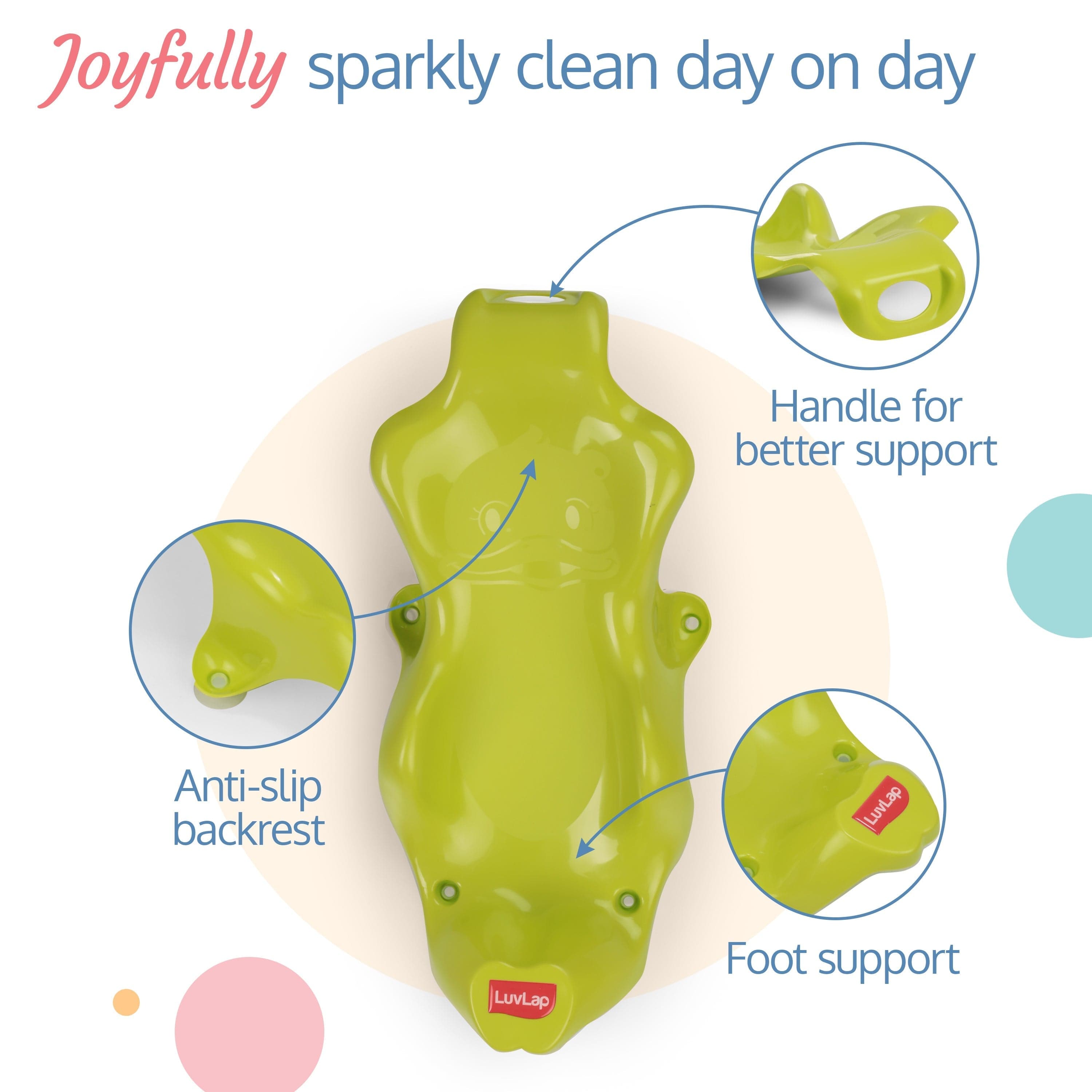 LuvLap Bubble Baby Bathtub (White & Green) & Anti Slip Baby Plastic Bath Chair (Green)