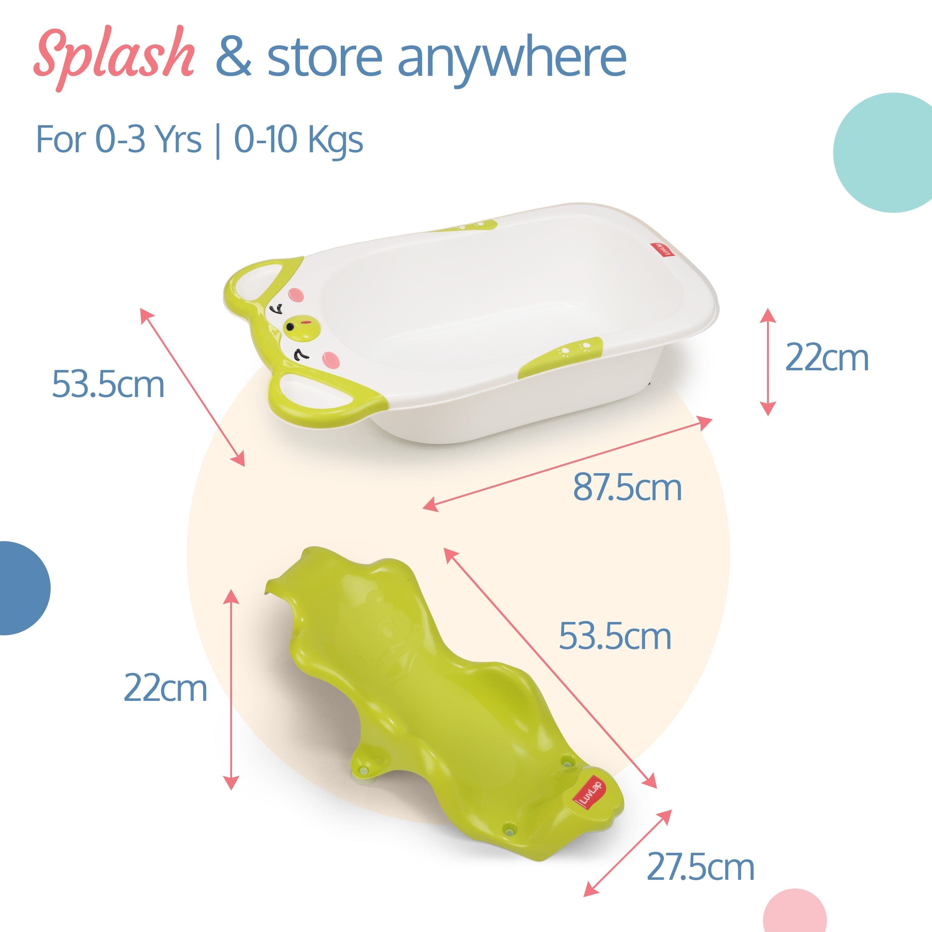 LuvLap Bubble Baby Bathtub (White & Green) & Anti Slip Baby Plastic Bath Chair (Green)