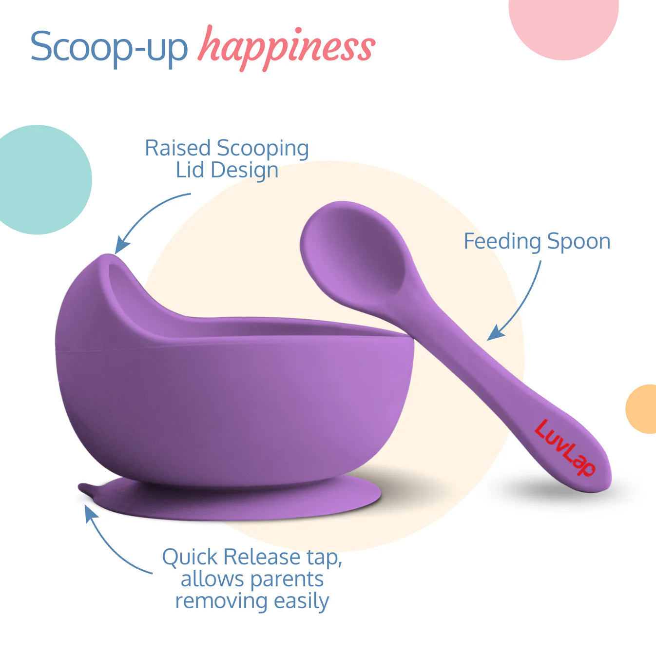 5 - in - 1 Silicone Baby Cutlery Set, Baby Feeding & weansing essentials - Divider Plate with suction base, Tumbler, Bib with crumb catcher, Food Bowl with suction base, Silicone Spoon