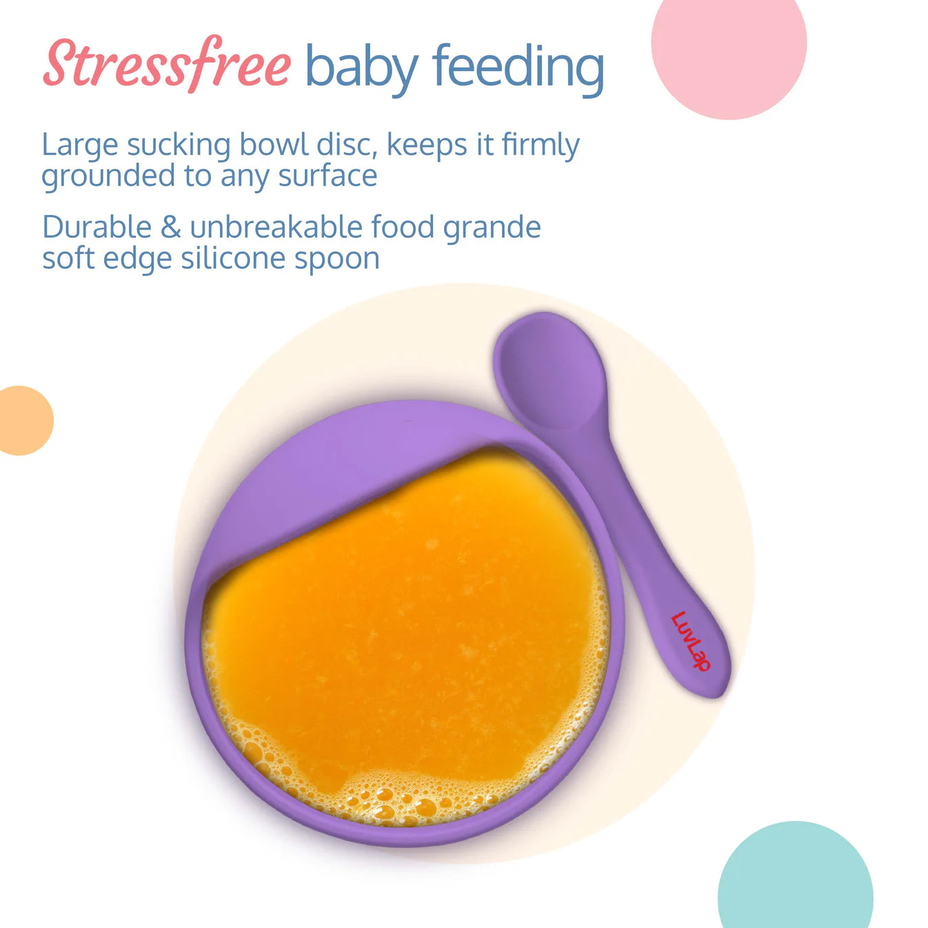 5 - in - 1 Silicone Baby Cutlery Set, Baby Feeding & weansing essentials - Divider Plate with suction base, Tumbler, Bib with crumb catcher, Food Bowl with suction base, Silicone Spoon