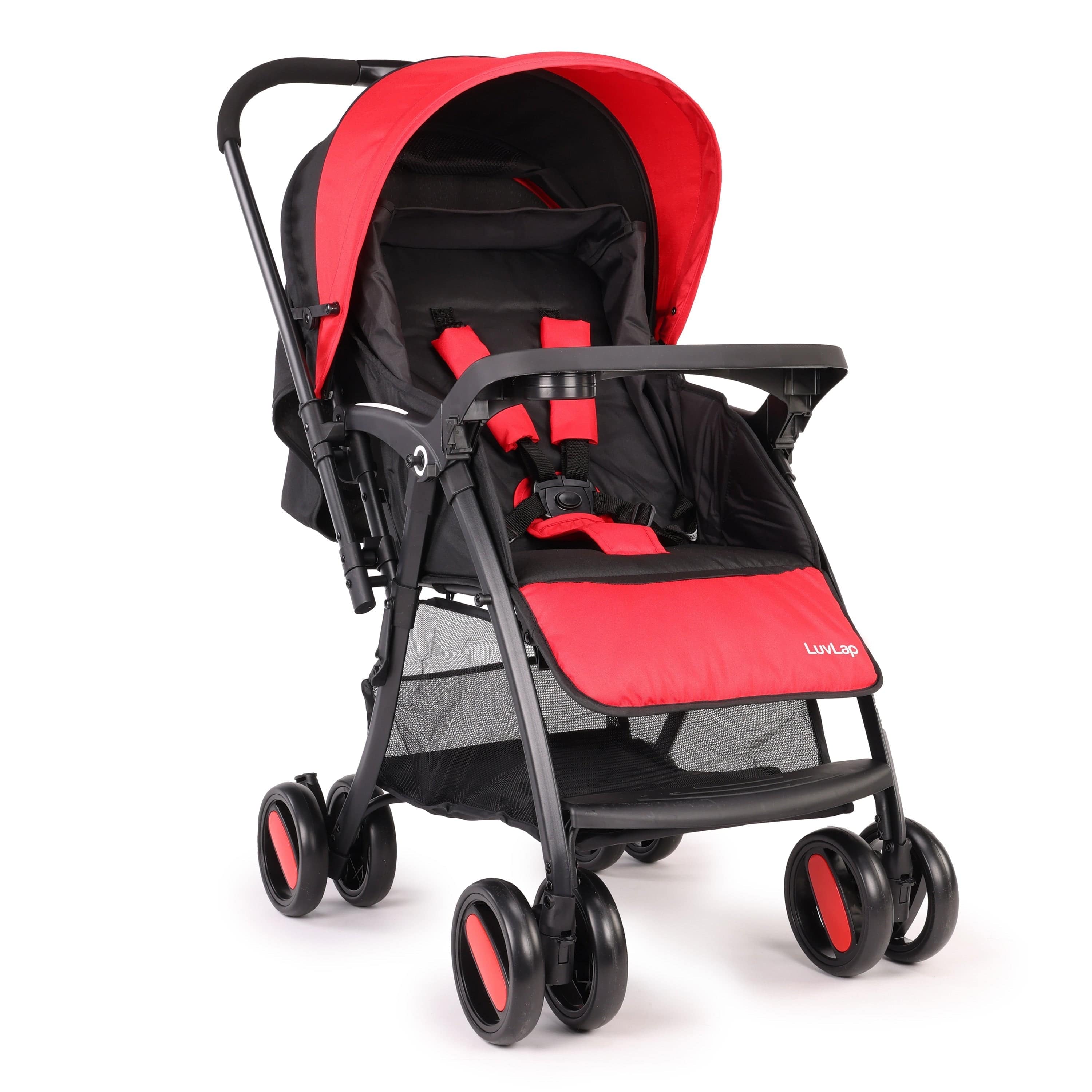 luvlap Golf Baby Stroller/Pram with 5 Point Safety Harness, 0-3 Years, Multi Level Recline & Adjustable footrest, Extendable Canopy, Red & Black